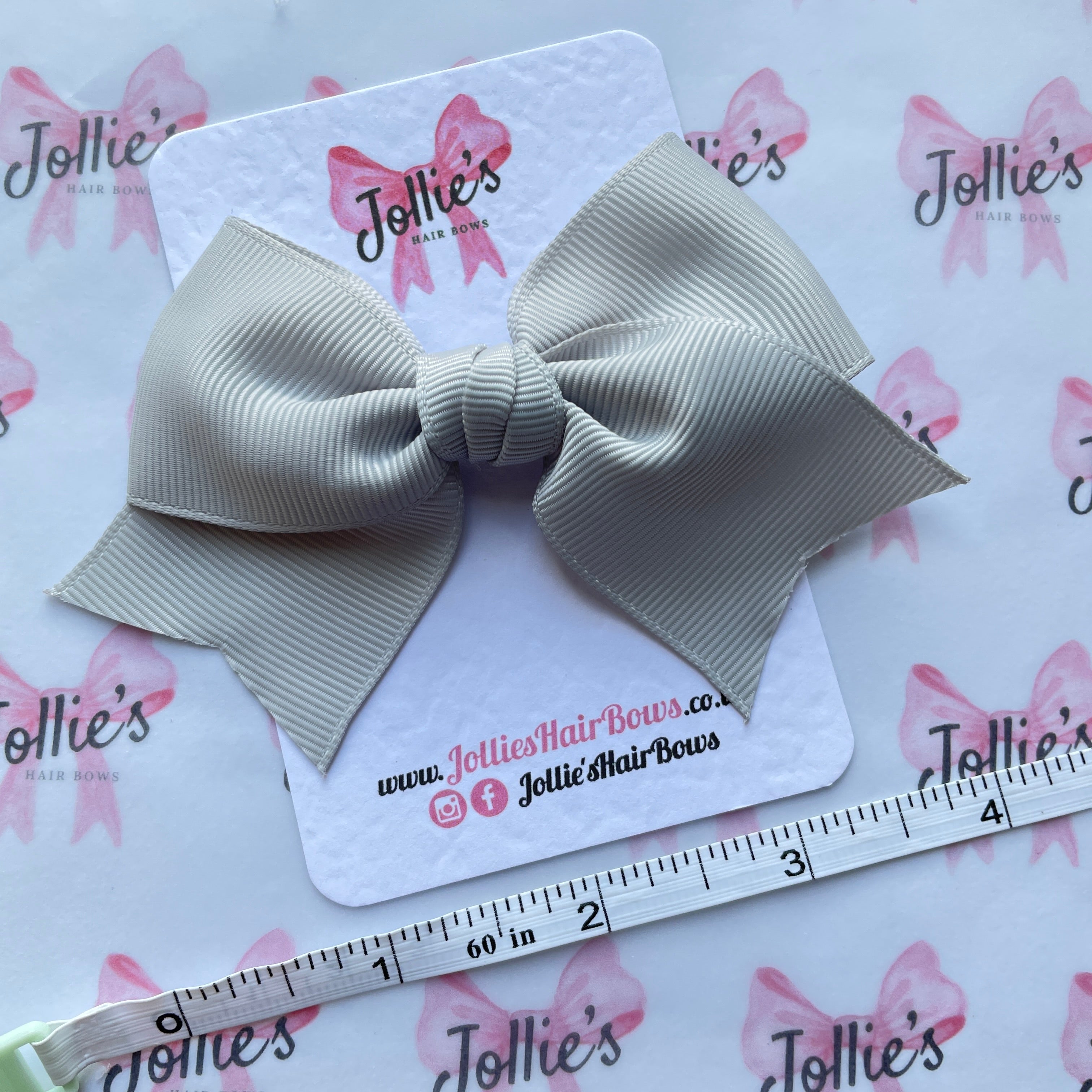4" Shell Grey Classic Hair Bow – Grosgrain Ribbon with Lined Alligator Clip