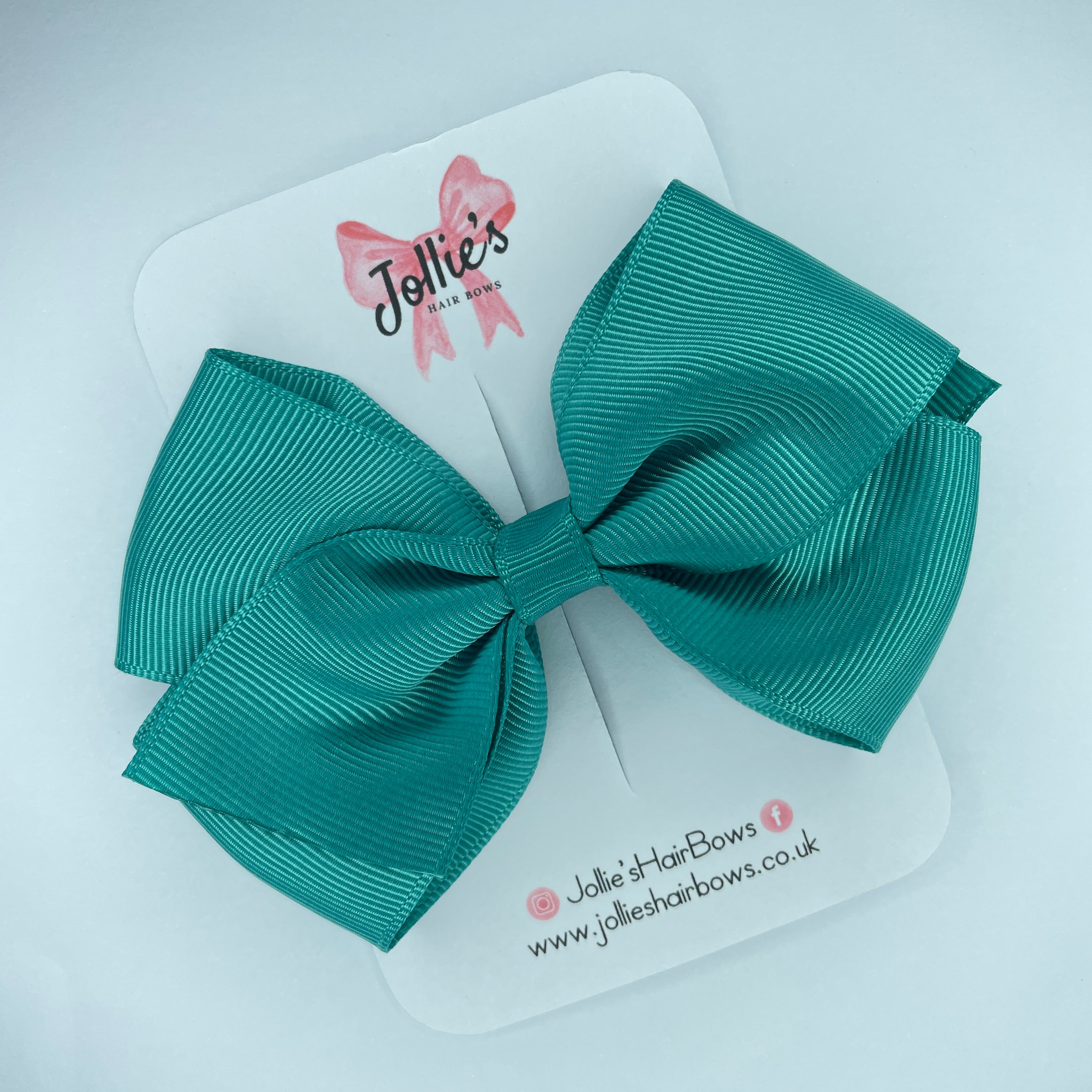 4" Jade Green Hair Bow with Clip – Grosgrain Ribbon with Lined Alligator Clip