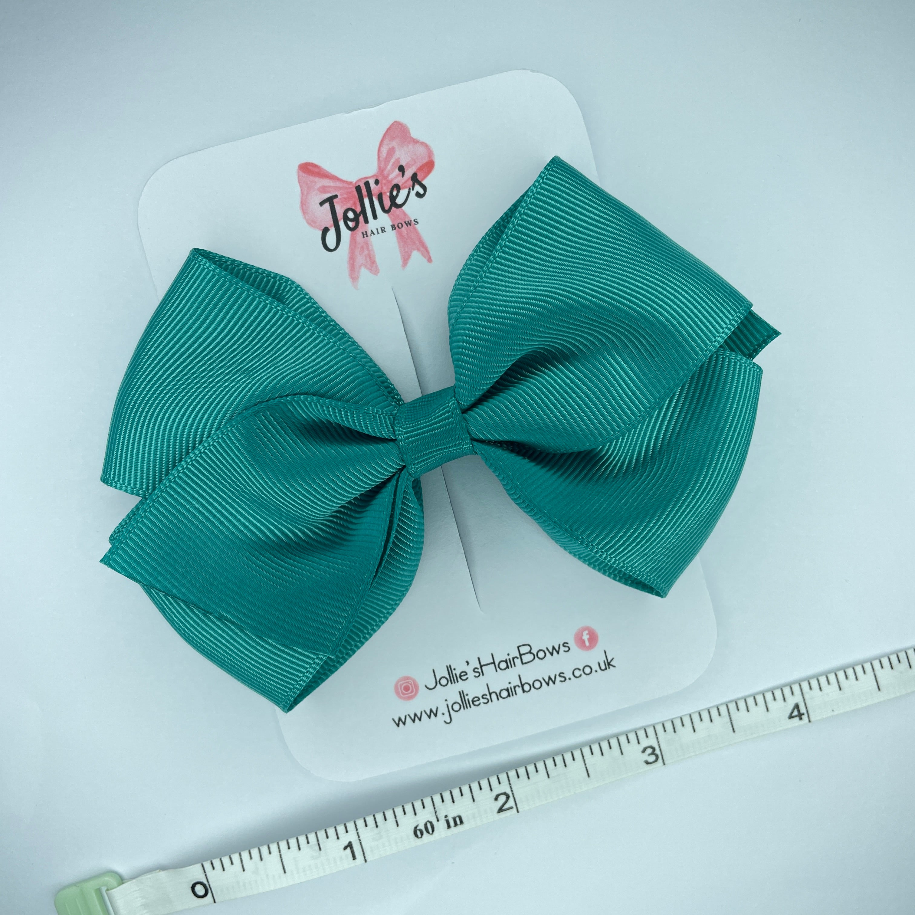 4" Jade Green Hair Bow with Clip – Grosgrain Ribbon with Lined Alligator Clip