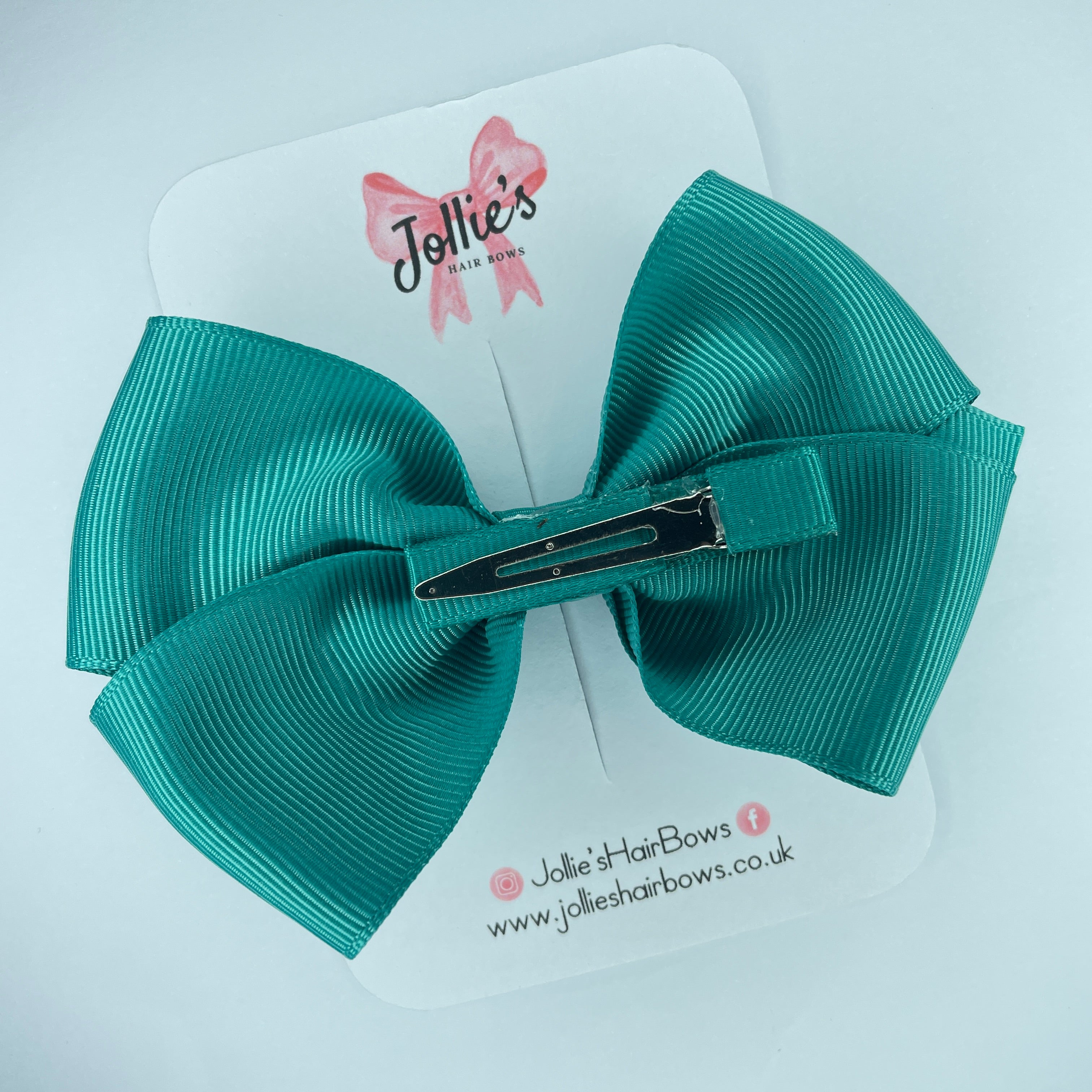 4" Jade Green Hair Bow with Clip – Grosgrain Ribbon with Lined Alligator Clip