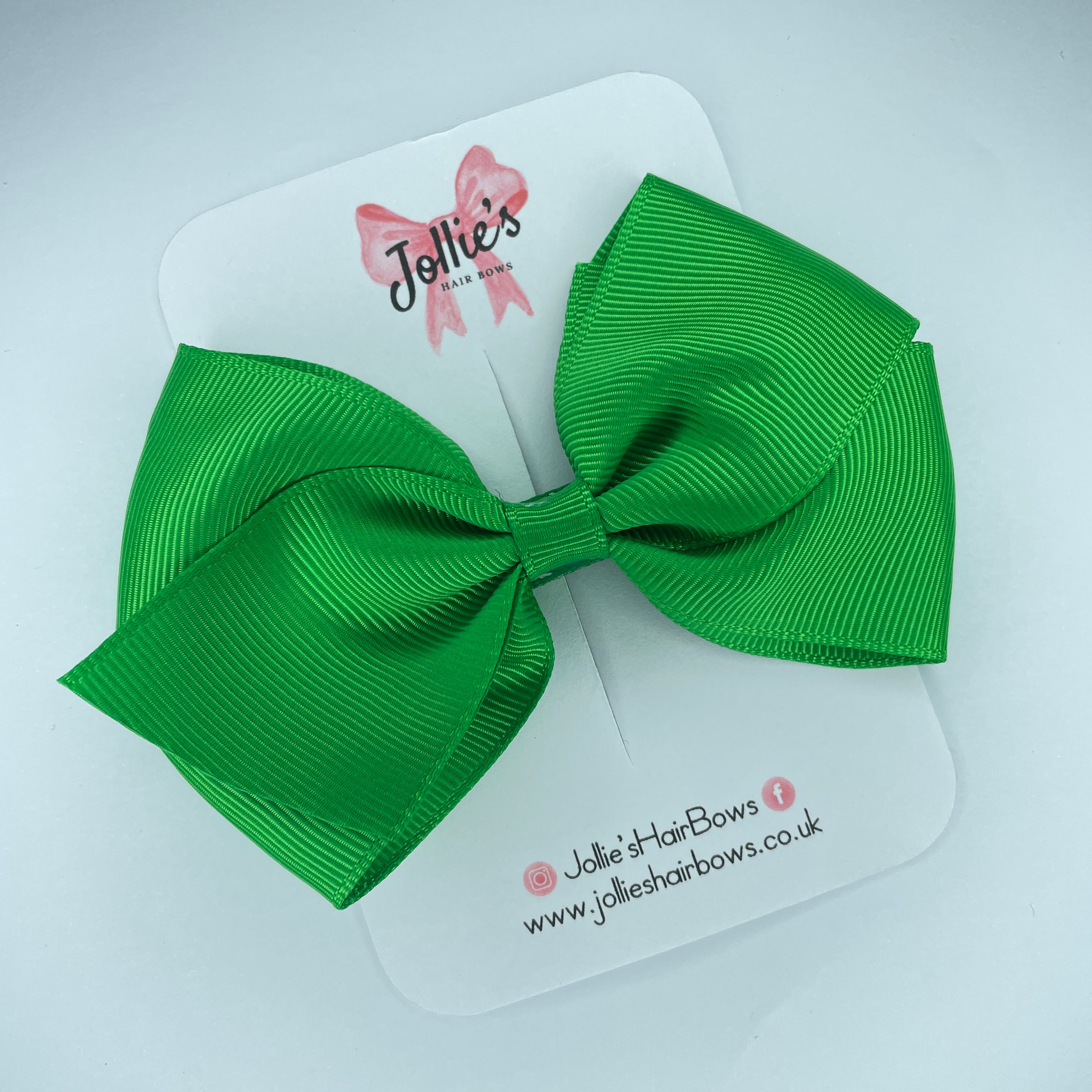 4" Emerald Green Hair Bow with Clip – Grosgrain Ribbon with Lined Alligator Clip
