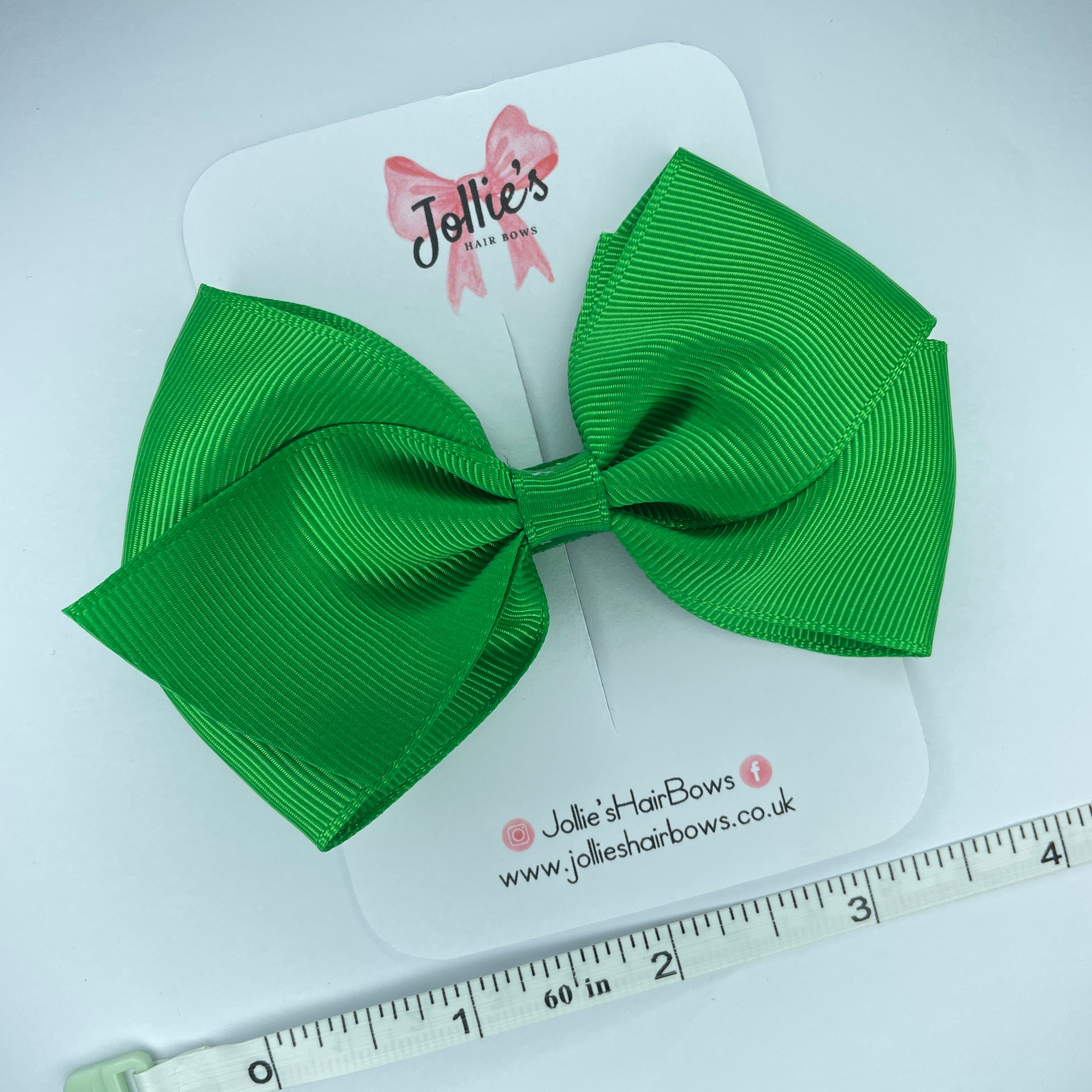 4" Emerald Green Hair Bow with Clip – Grosgrain Ribbon with Lined Alligator Clip