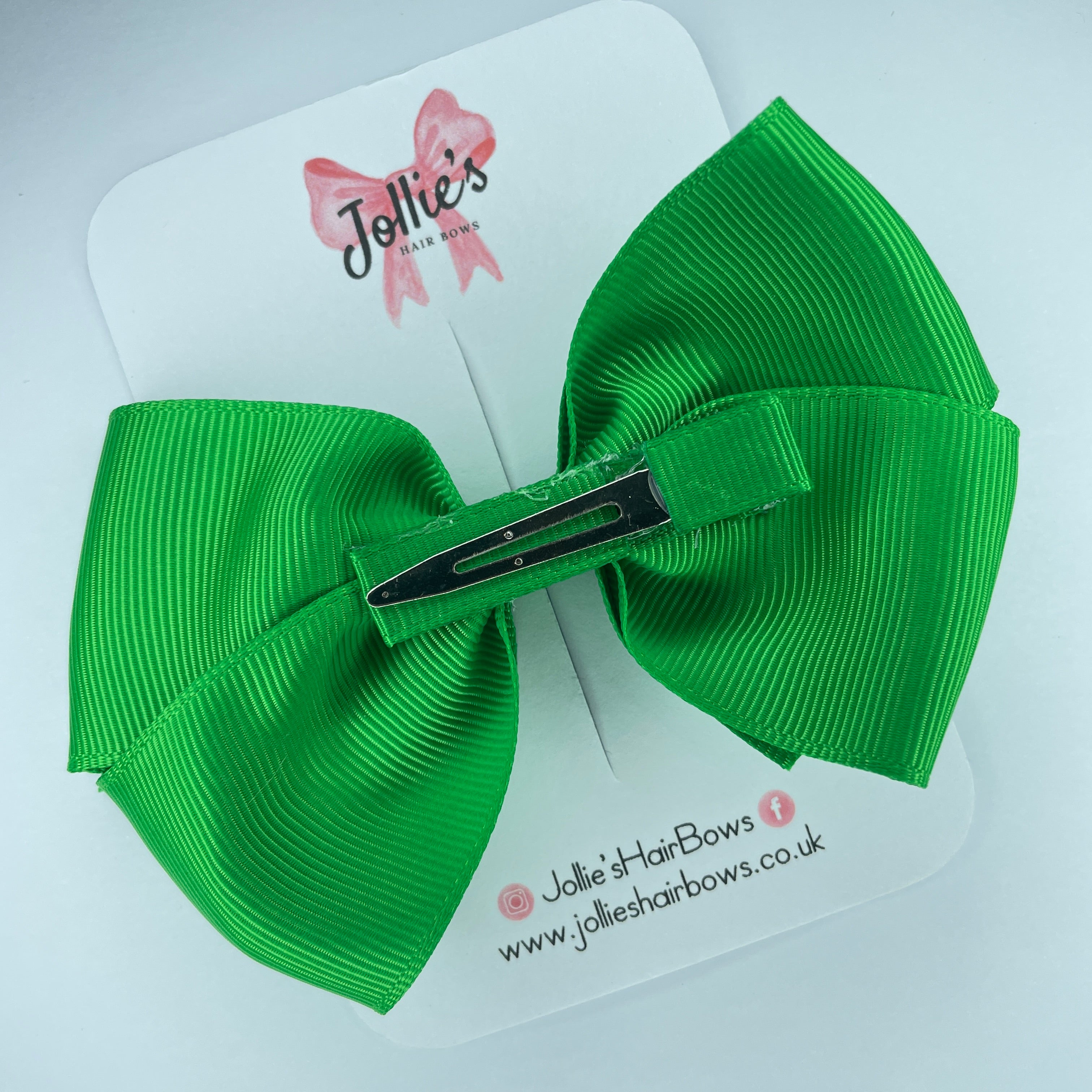 4" Emerald Green Hair Bow with Clip – Grosgrain Ribbon with Lined Alligator Clip