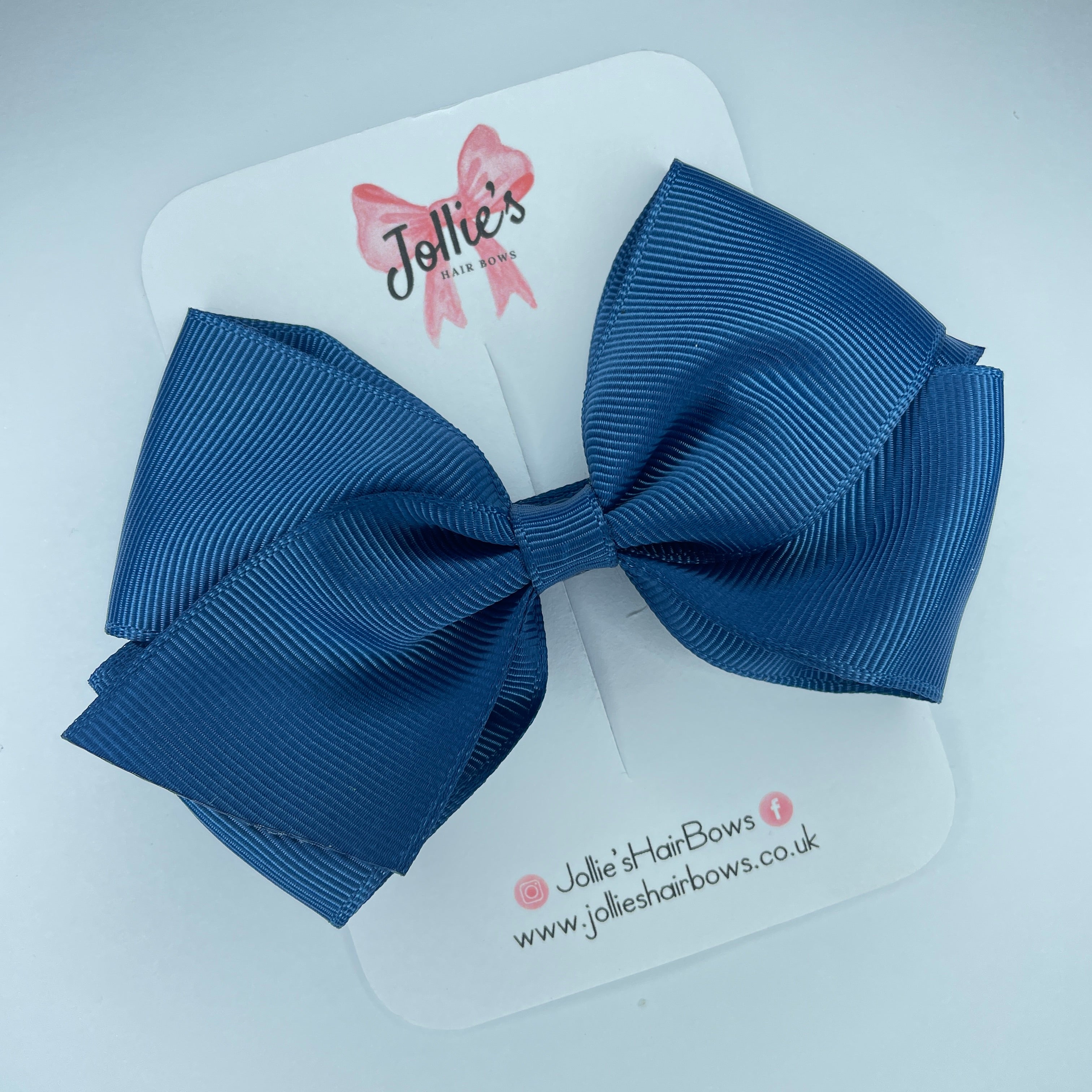 4" Light Navy Hair Bow with Clip – Grosgrain Ribbon with Lined Alligator Clip