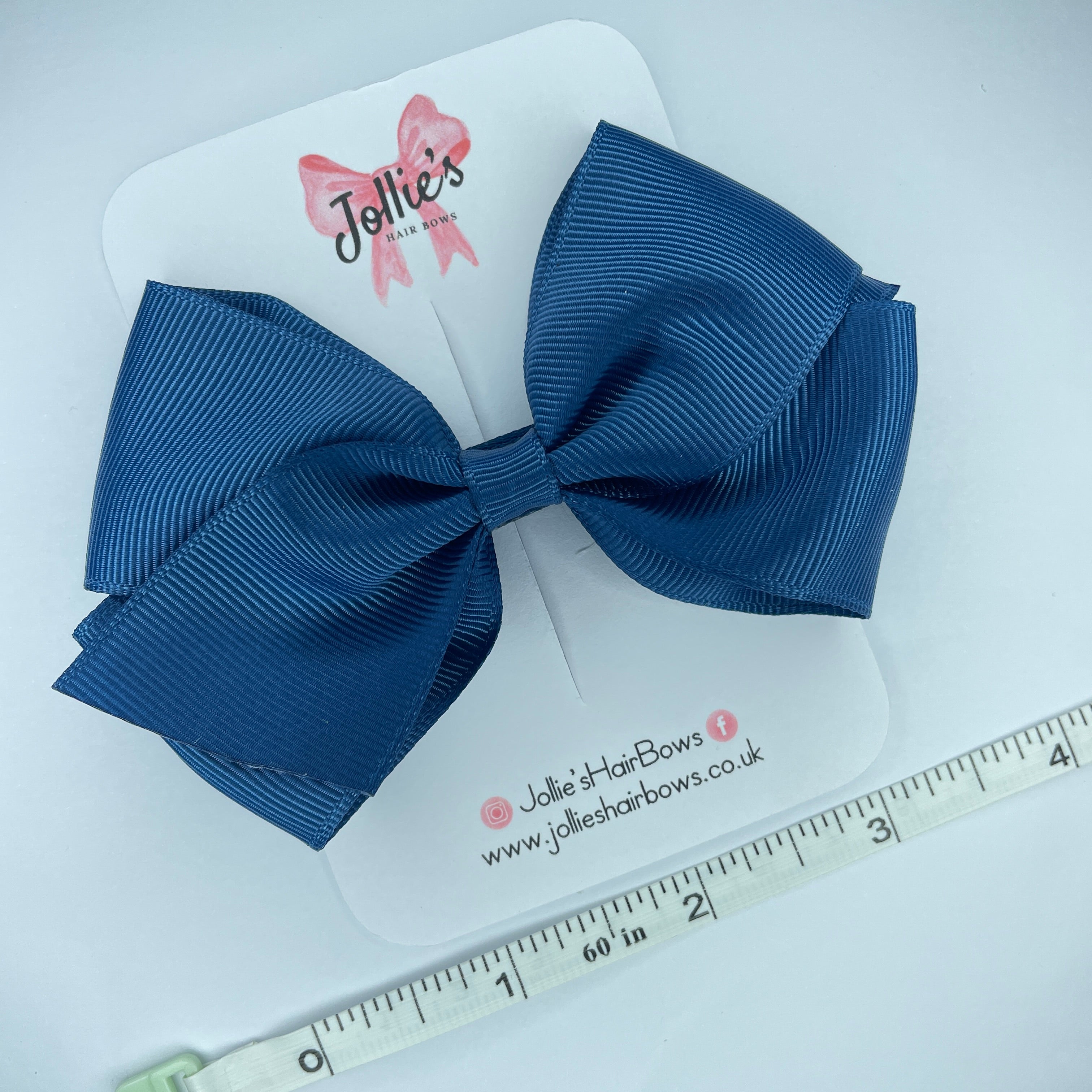 4" Light Navy Hair Bow with Clip – Grosgrain Ribbon with Lined Alligator Clip