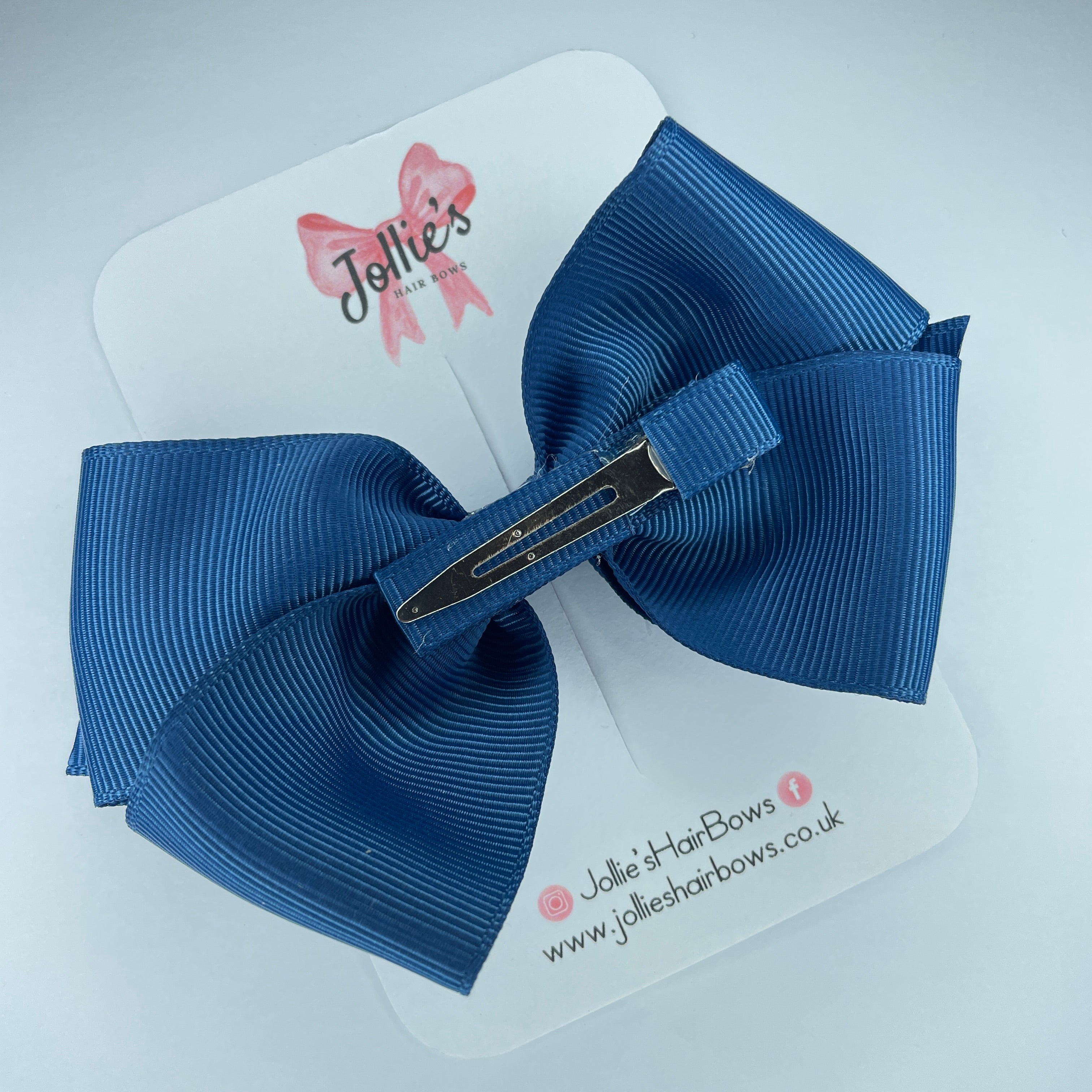 4" Light Navy Hair Bow with Clip – Grosgrain Ribbon with Lined Alligator Clip
