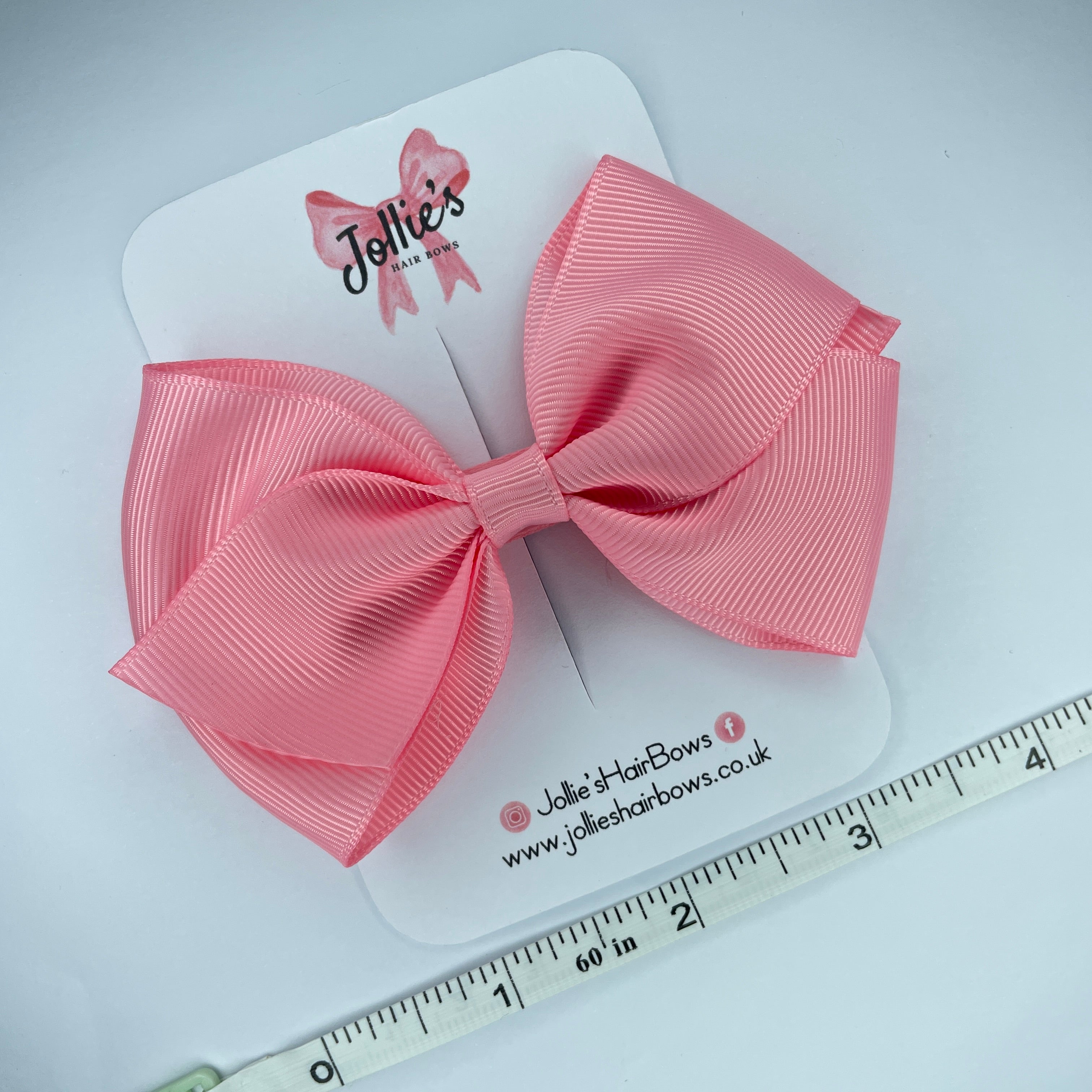 4" Pink Hair Bow with Clip – Grosgrain Ribbon with Lined Alligator Clip
