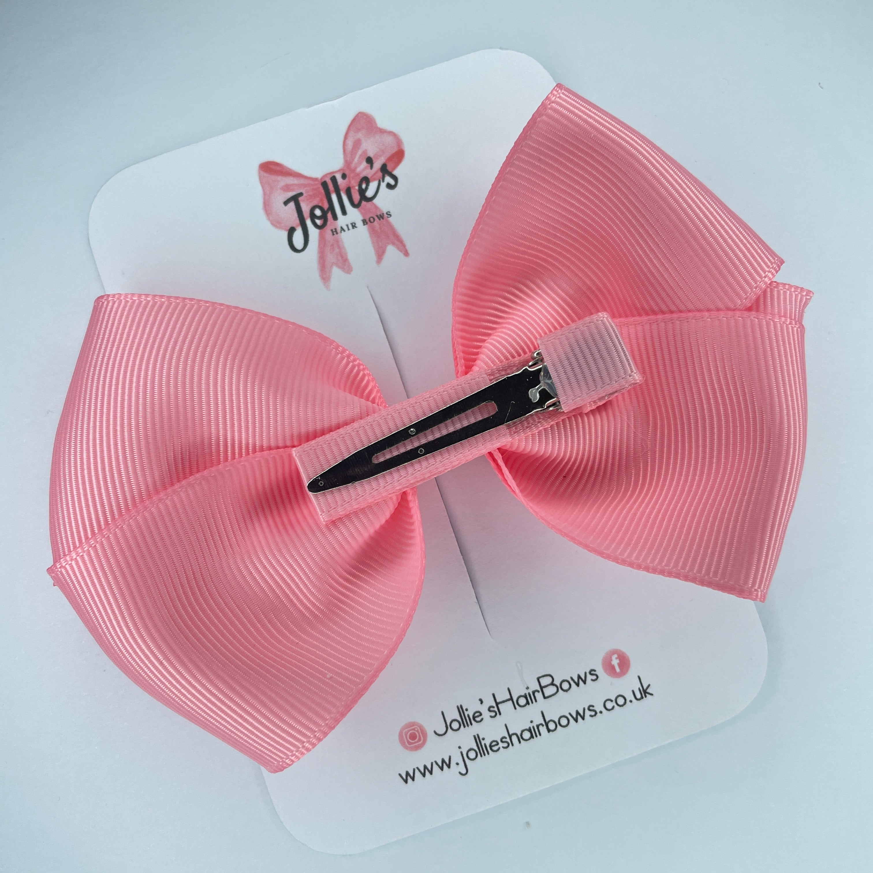 4" Pink Hair Bow with Clip – Grosgrain Ribbon with Lined Alligator Clip
