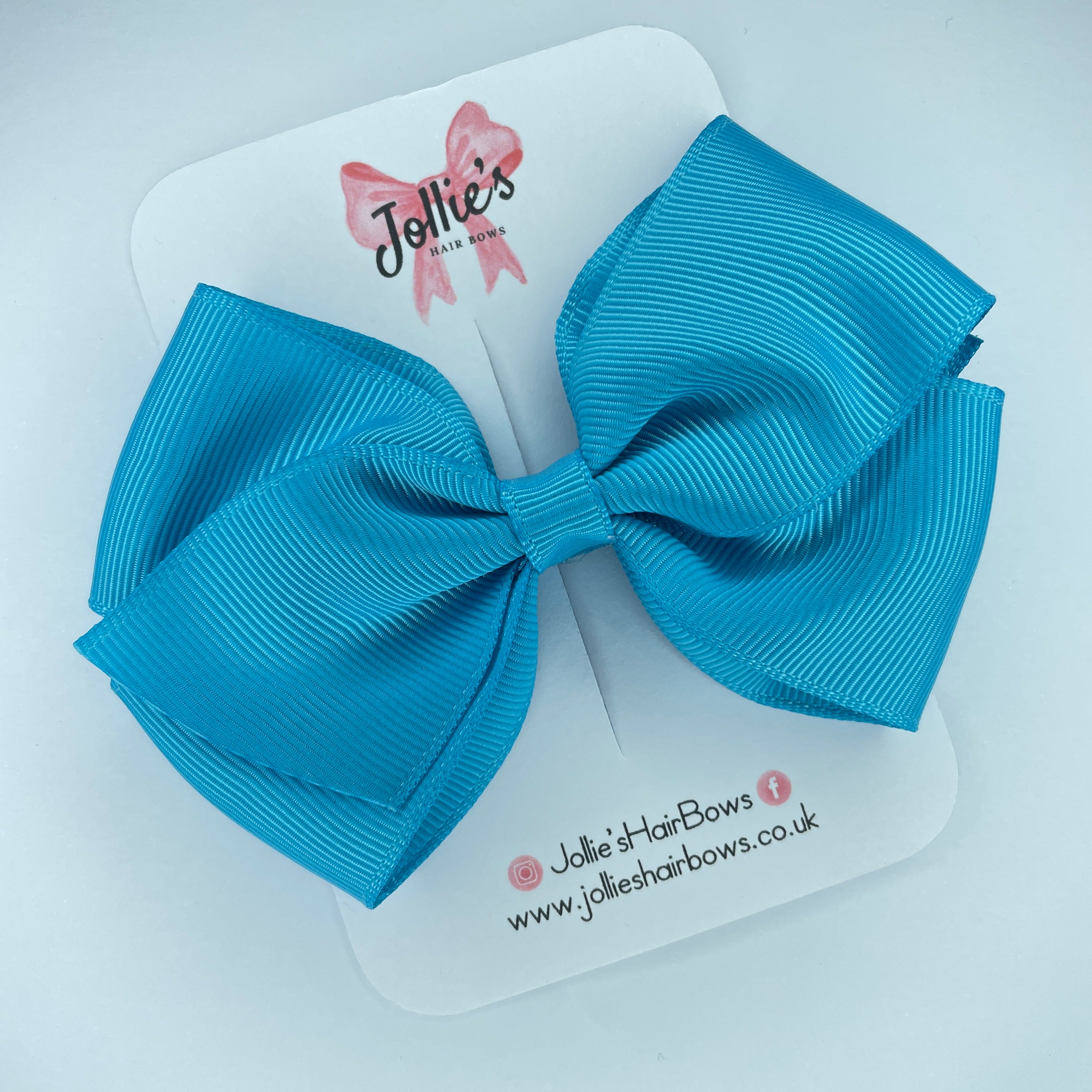 4" Turquoise Hair Bow with Clip – Grosgrain Ribbon with Lined Alligator Clip