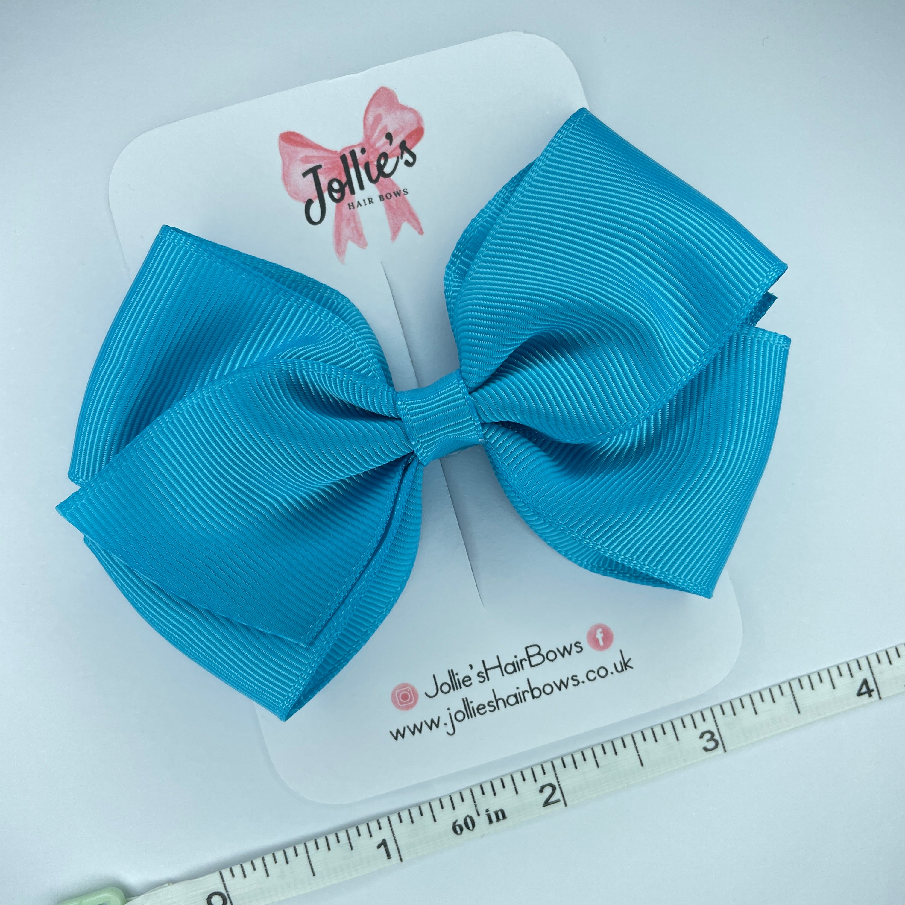 4" Turquoise Hair Bow with Clip – Grosgrain Ribbon with Lined Alligator Clip