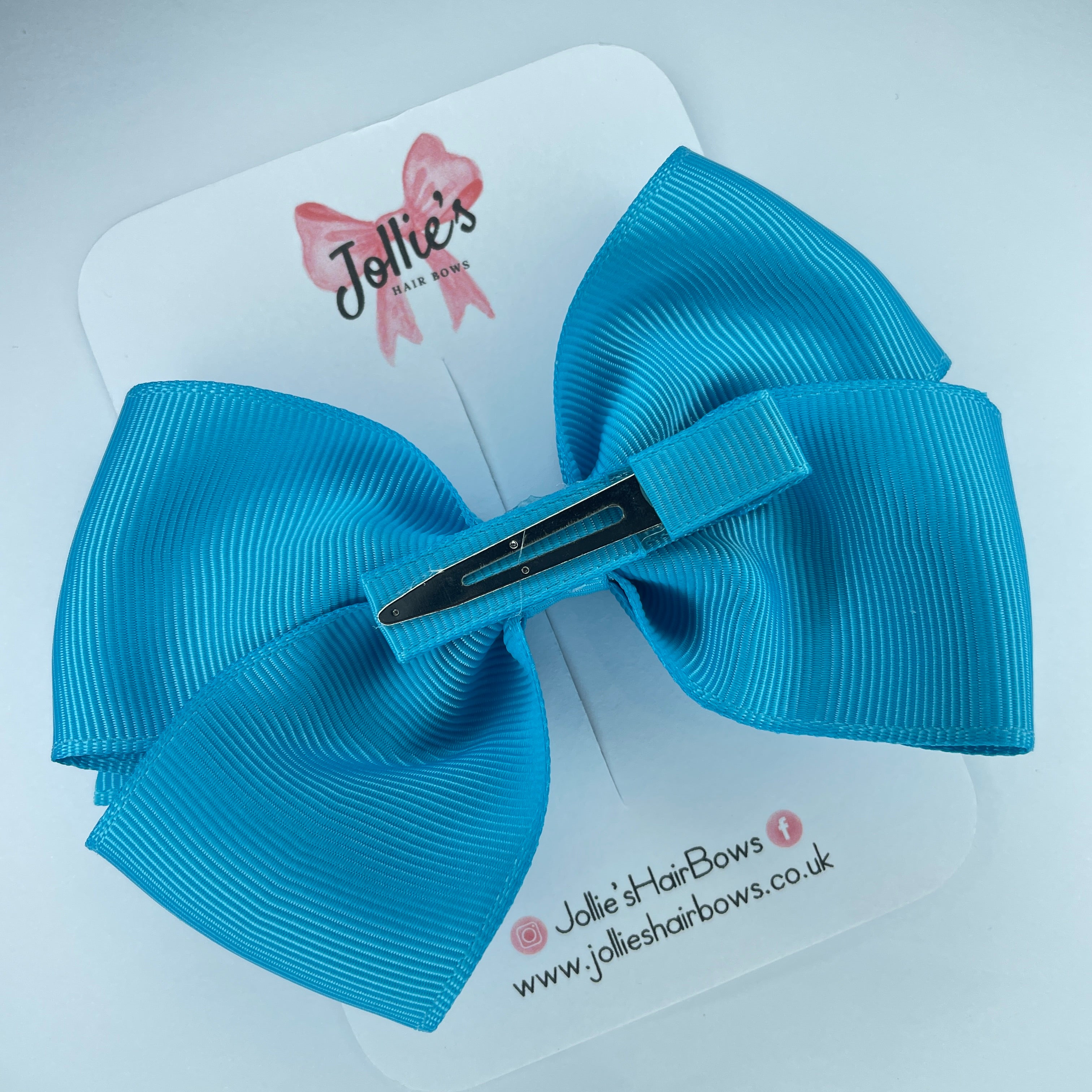 4" Turquoise Hair Bow with Clip – Grosgrain Ribbon with Lined Alligator Clip