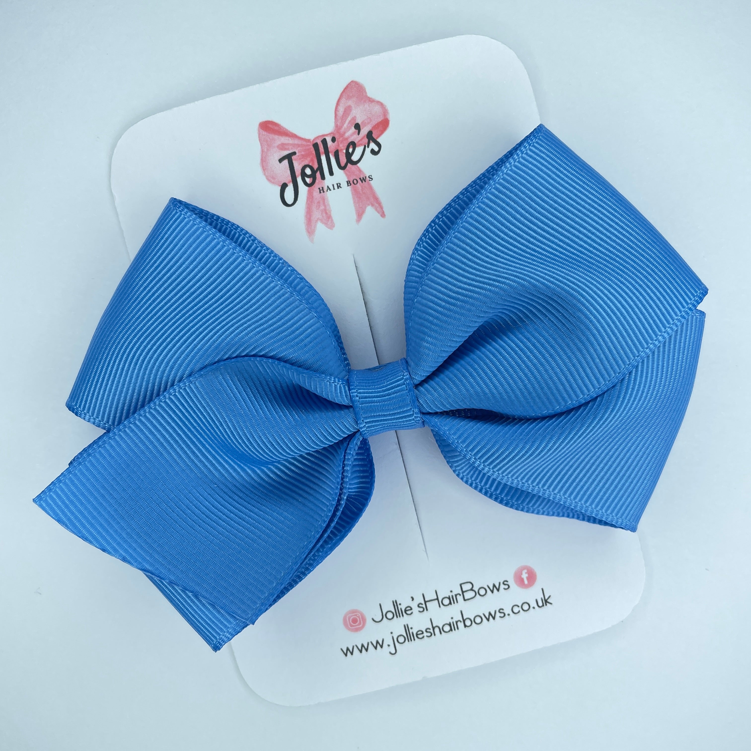 4" Capri Blue Hair Bow with Clip – Grosgrain Ribbon with Lined Alligator Clip