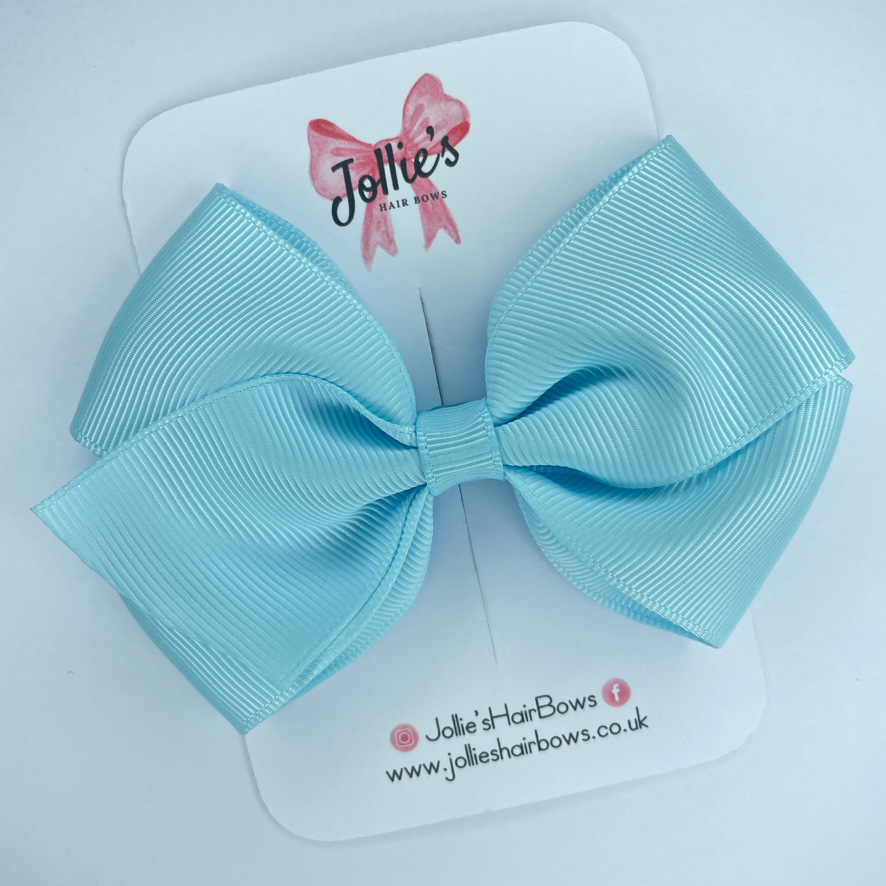 4" Light Blue Hair Bow with Clip – Grosgrain Ribbon with Lined Alligator Clip