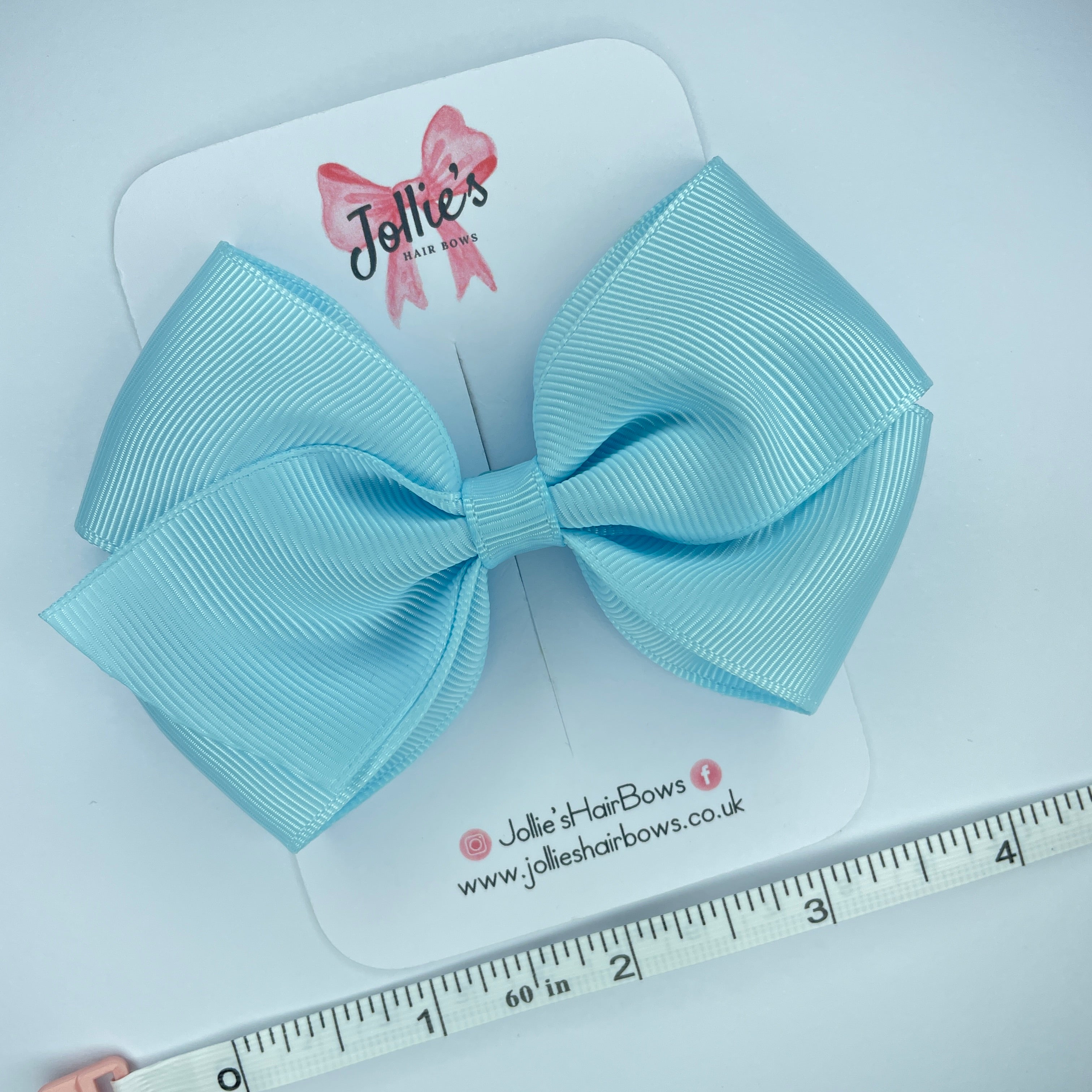 4" Light Blue Hair Bow with Clip – Grosgrain Ribbon with Lined Alligator Clip