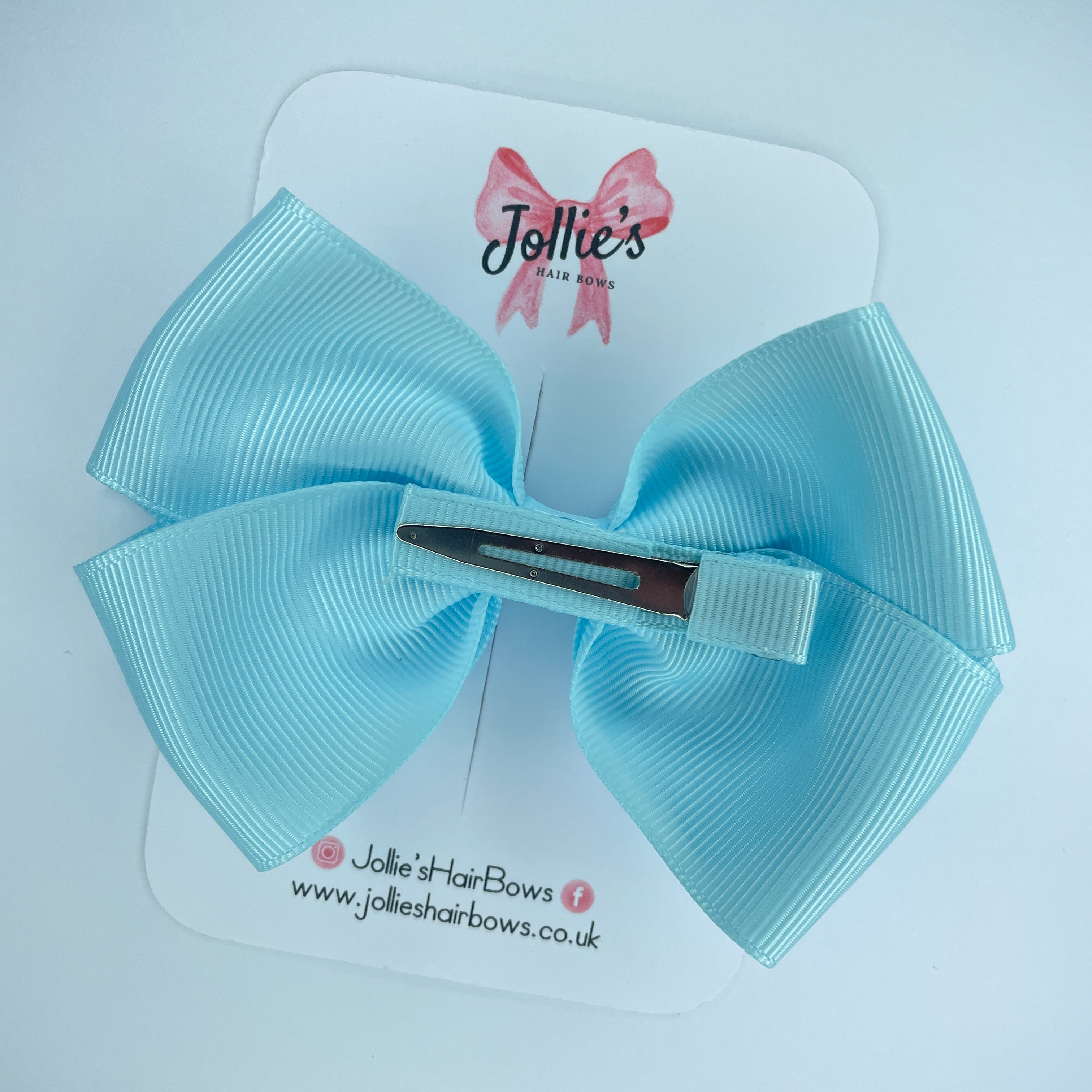 4" Light Blue Hair Bow with Clip – Grosgrain Ribbon with Lined Alligator Clip