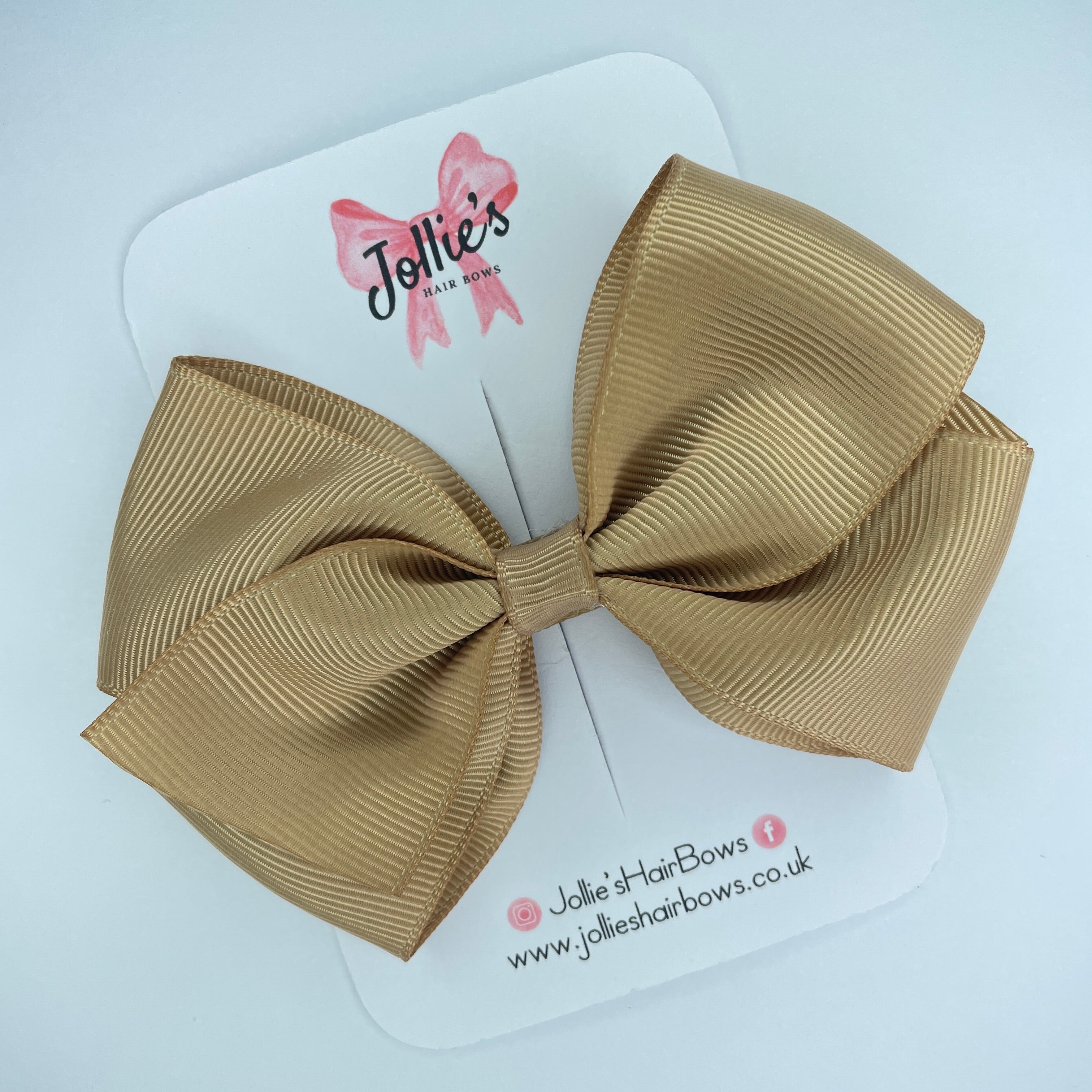 4" Latte Hair Bow with Clip – Grosgrain Ribbon with Lined Alligator Clip