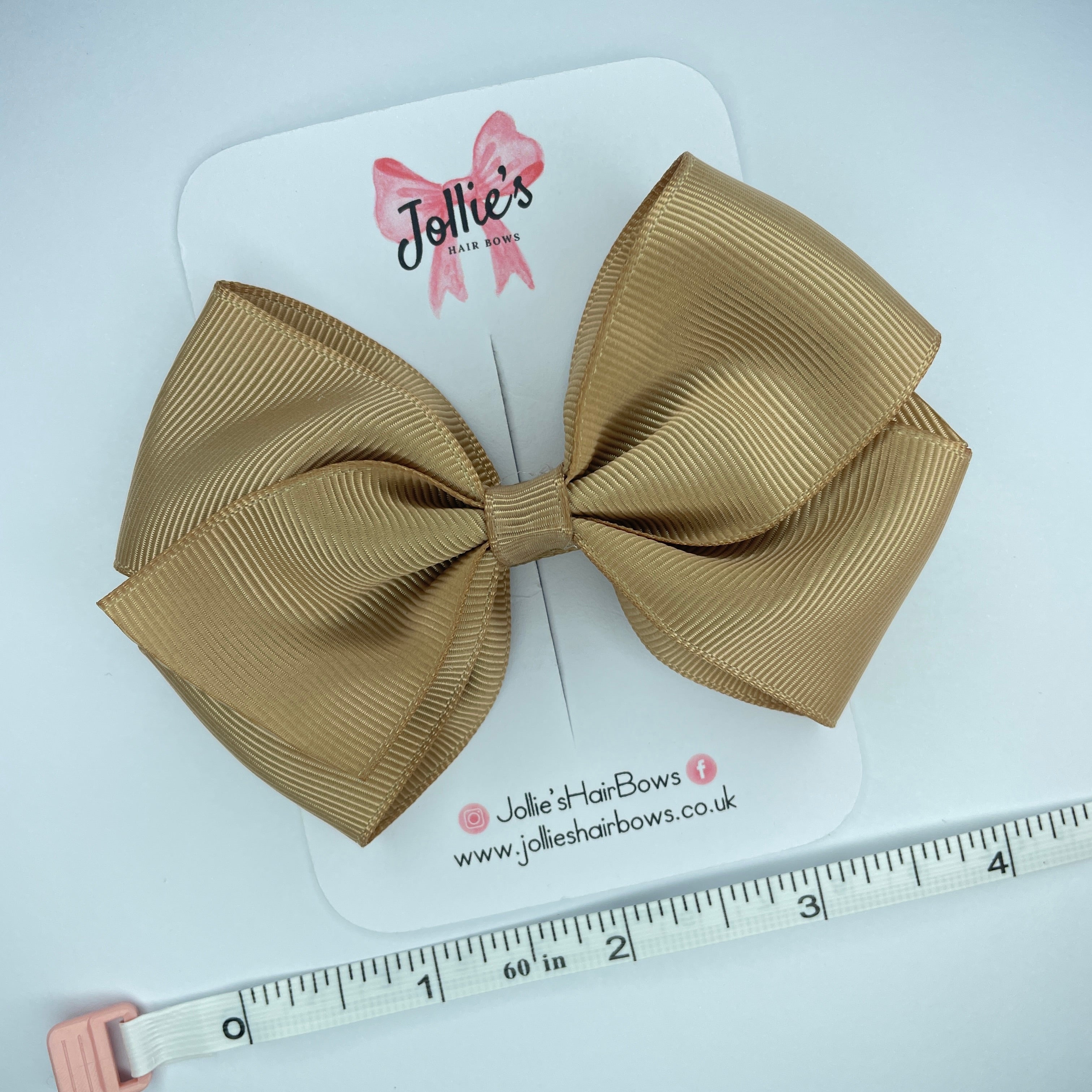 4" Latte Hair Bow with Clip – Grosgrain Ribbon with Lined Alligator Clip