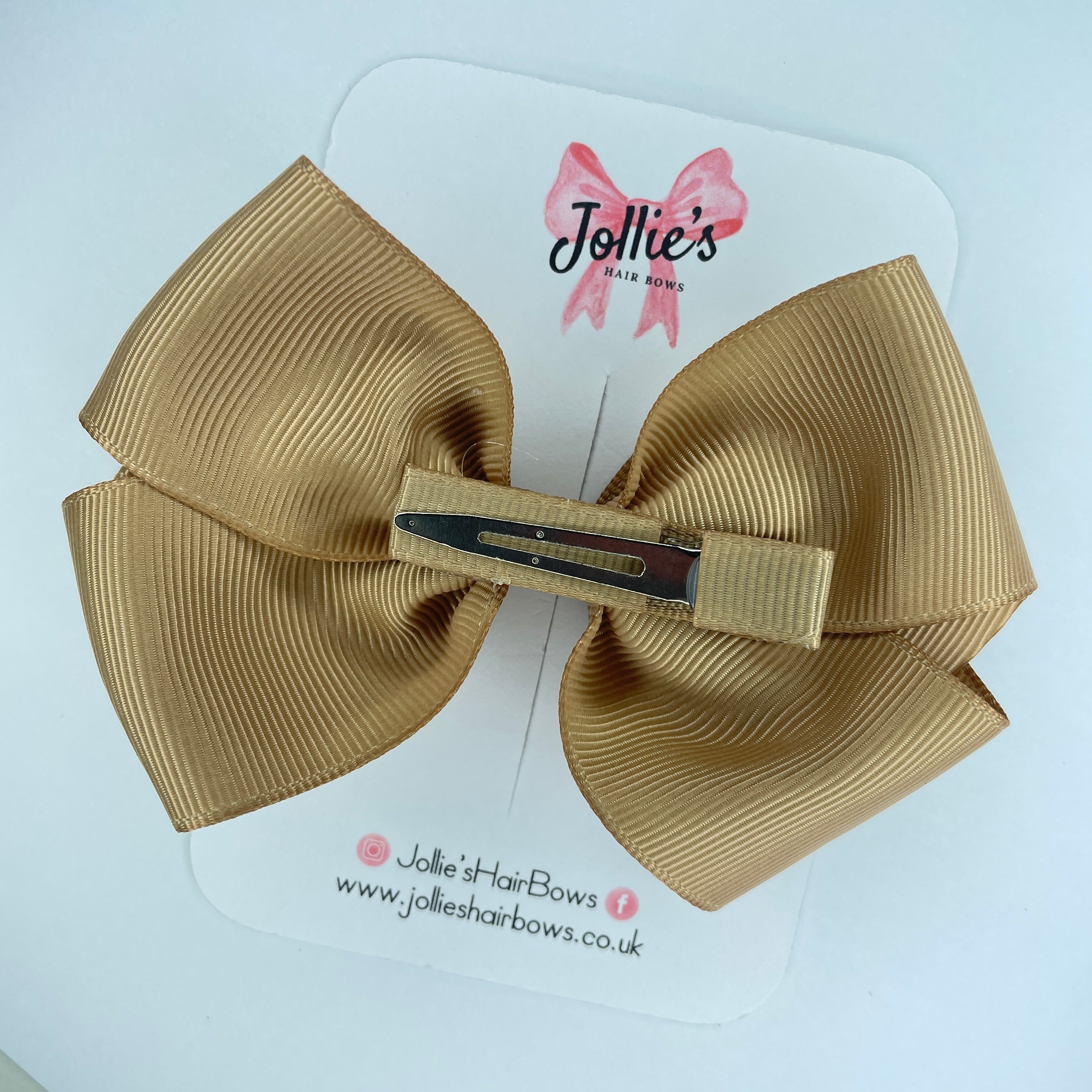 4" Latte Hair Bow with Clip – Grosgrain Ribbon with Lined Alligator Clip