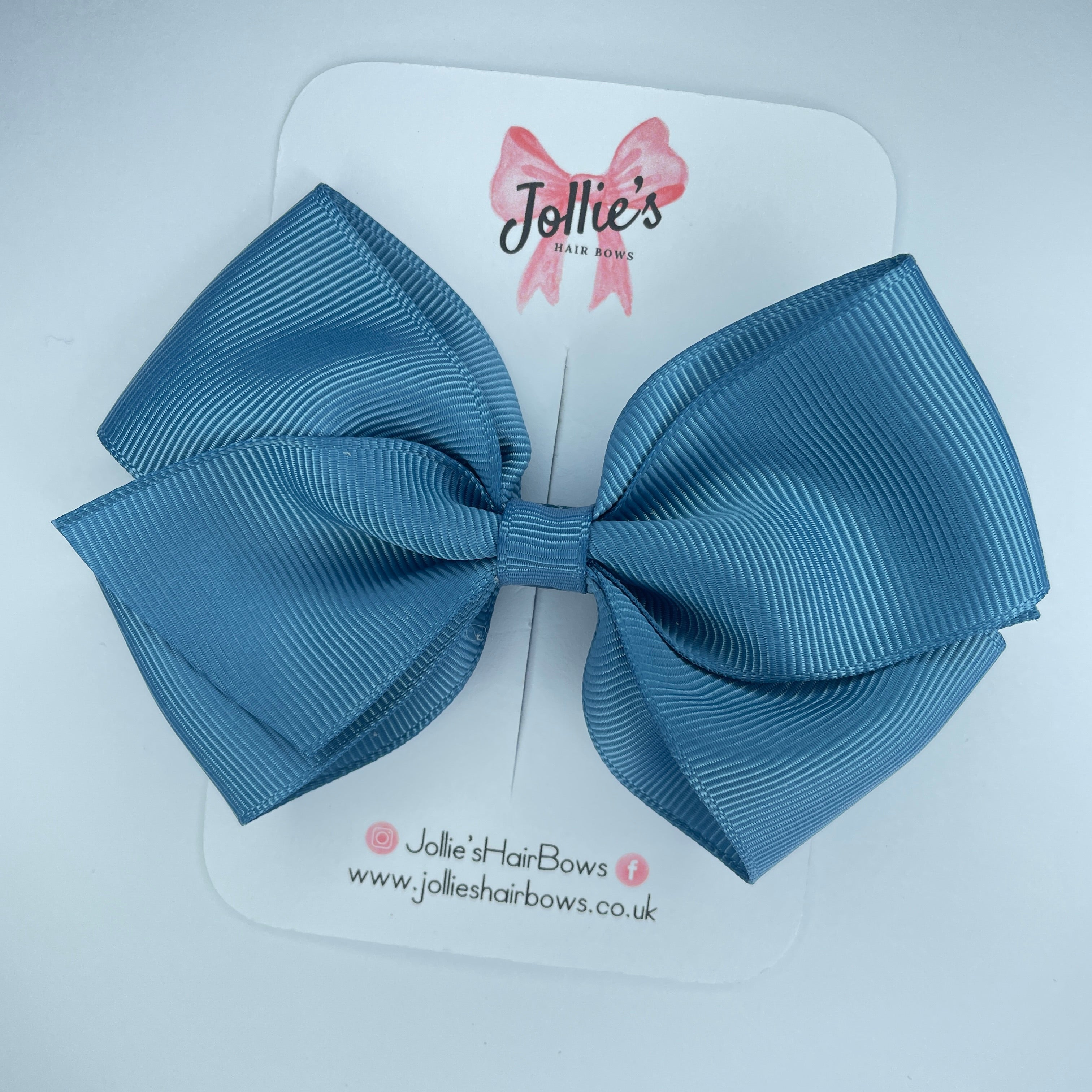 4" Antique Blue Hair Bow with Clip – Grosgrain Ribbon with Lined Alligator Clip