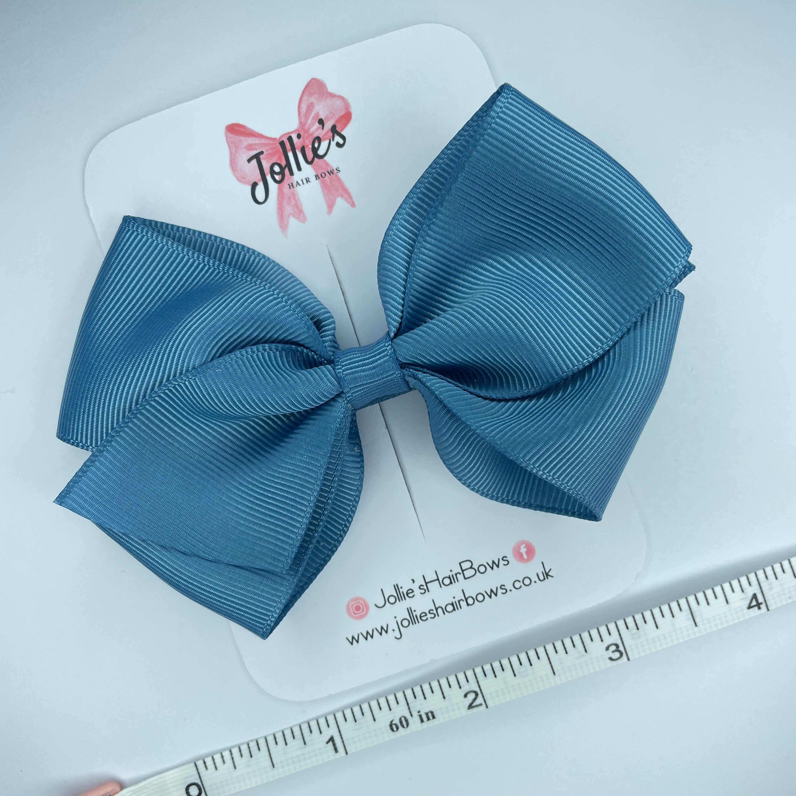 4" Antique Blue Hair Bow with Clip – Grosgrain Ribbon with Lined Alligator Clip