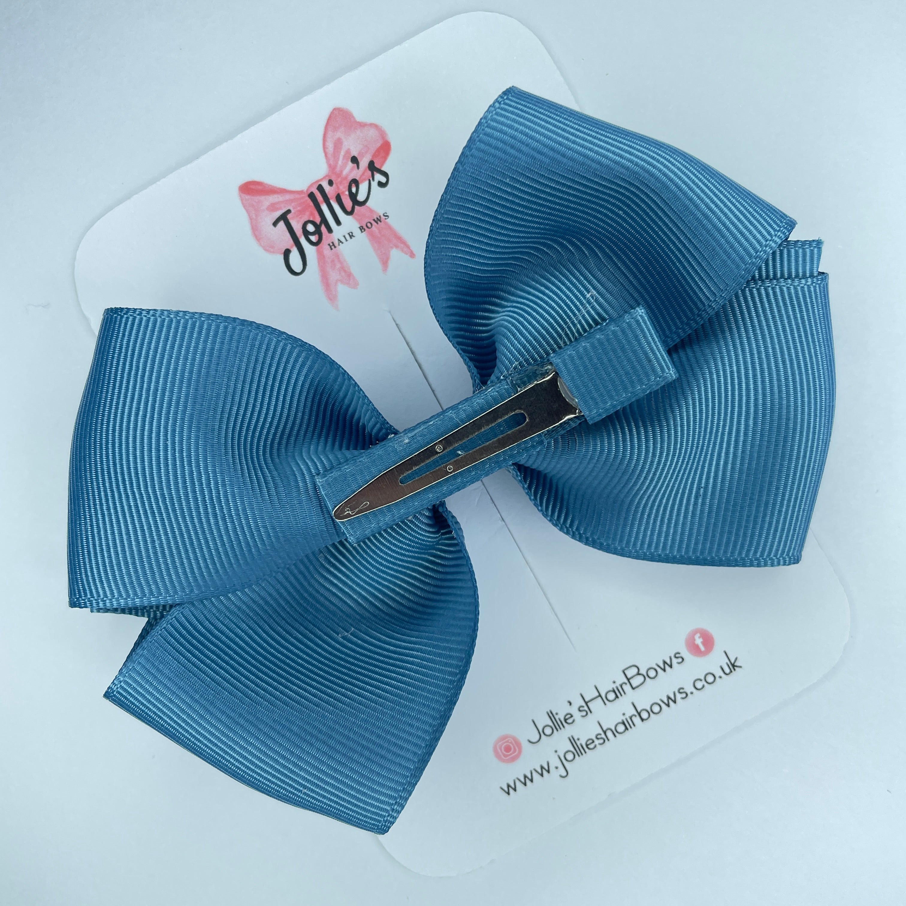 4" Antique Blue Hair Bow with Clip – Grosgrain Ribbon with Lined Alligator Clip