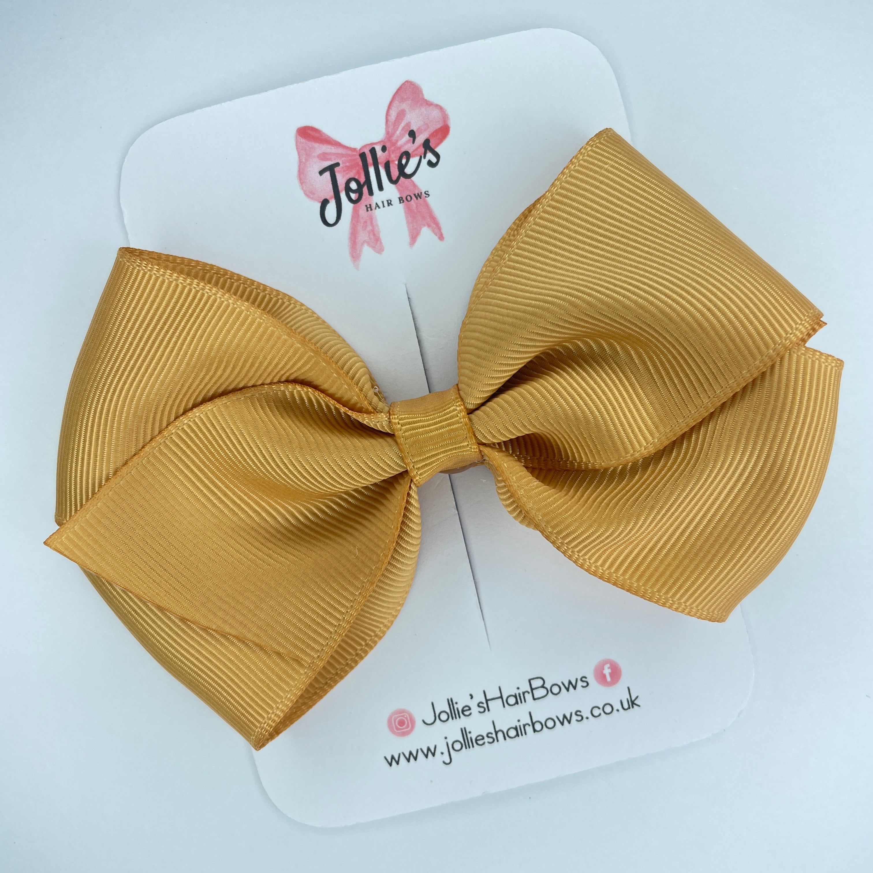 4" Old Gold Hair Bow with Clip – Grosgrain Ribbon with Lined Alligator Clip