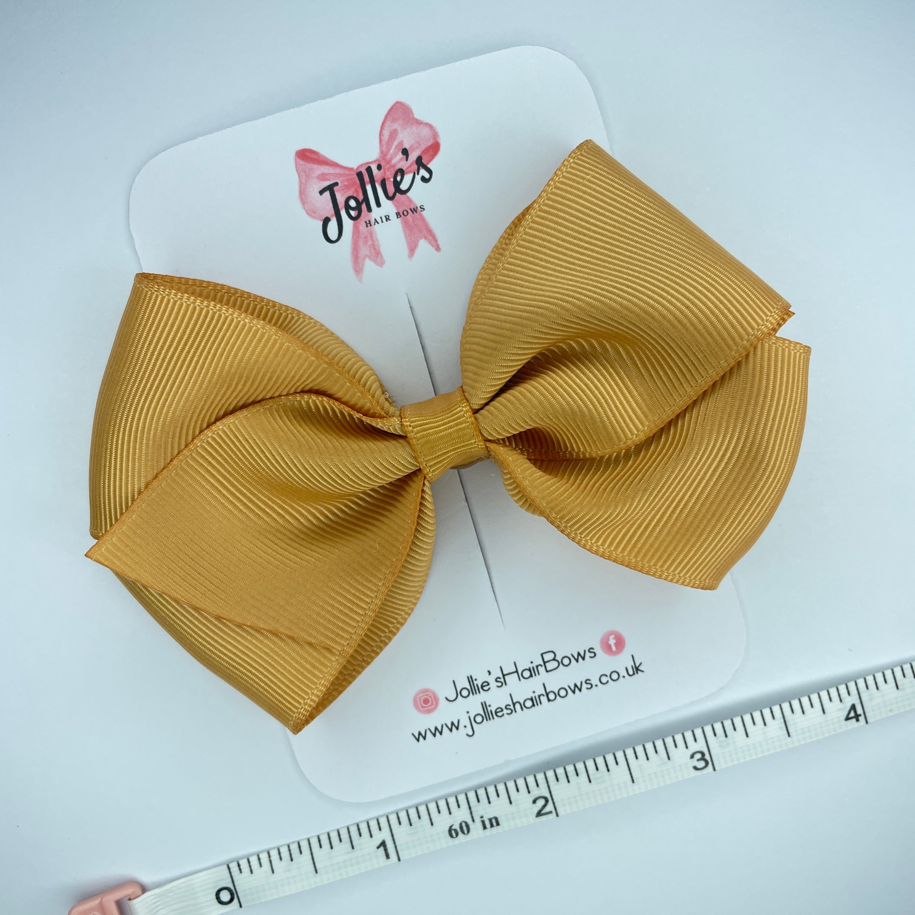 4" Old Gold Hair Bow with Clip – Grosgrain Ribbon with Lined Alligator Clip