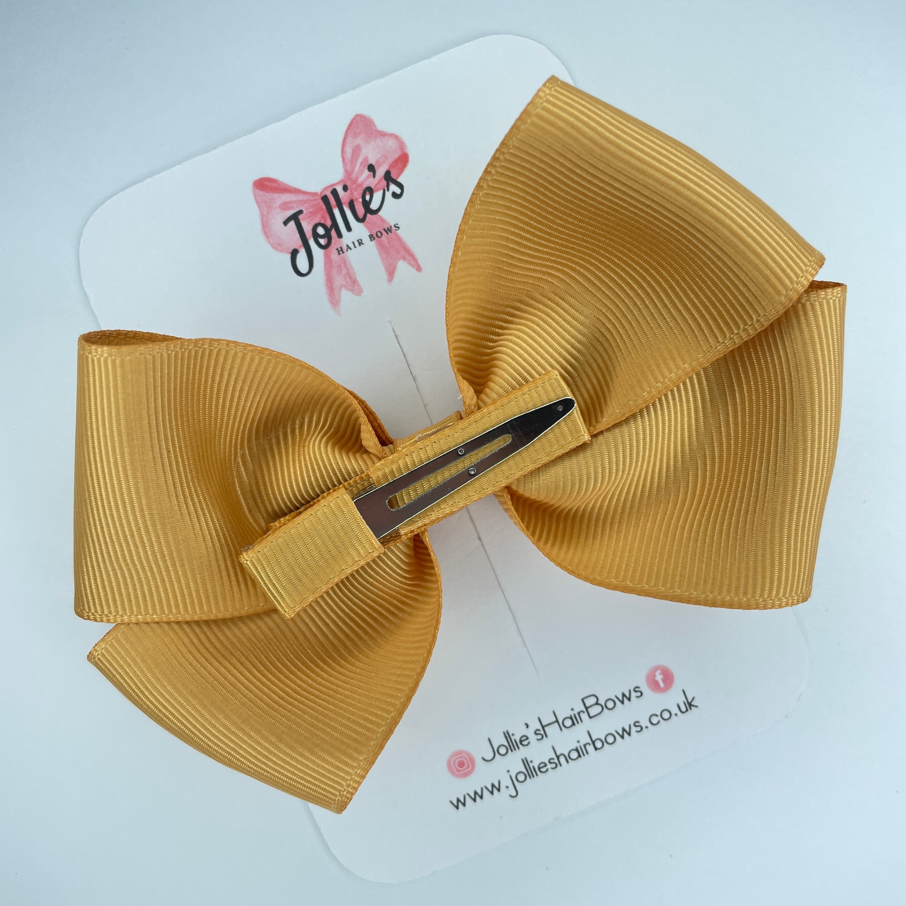 4" Old Gold Hair Bow with Clip – Grosgrain Ribbon with Lined Alligator Clip