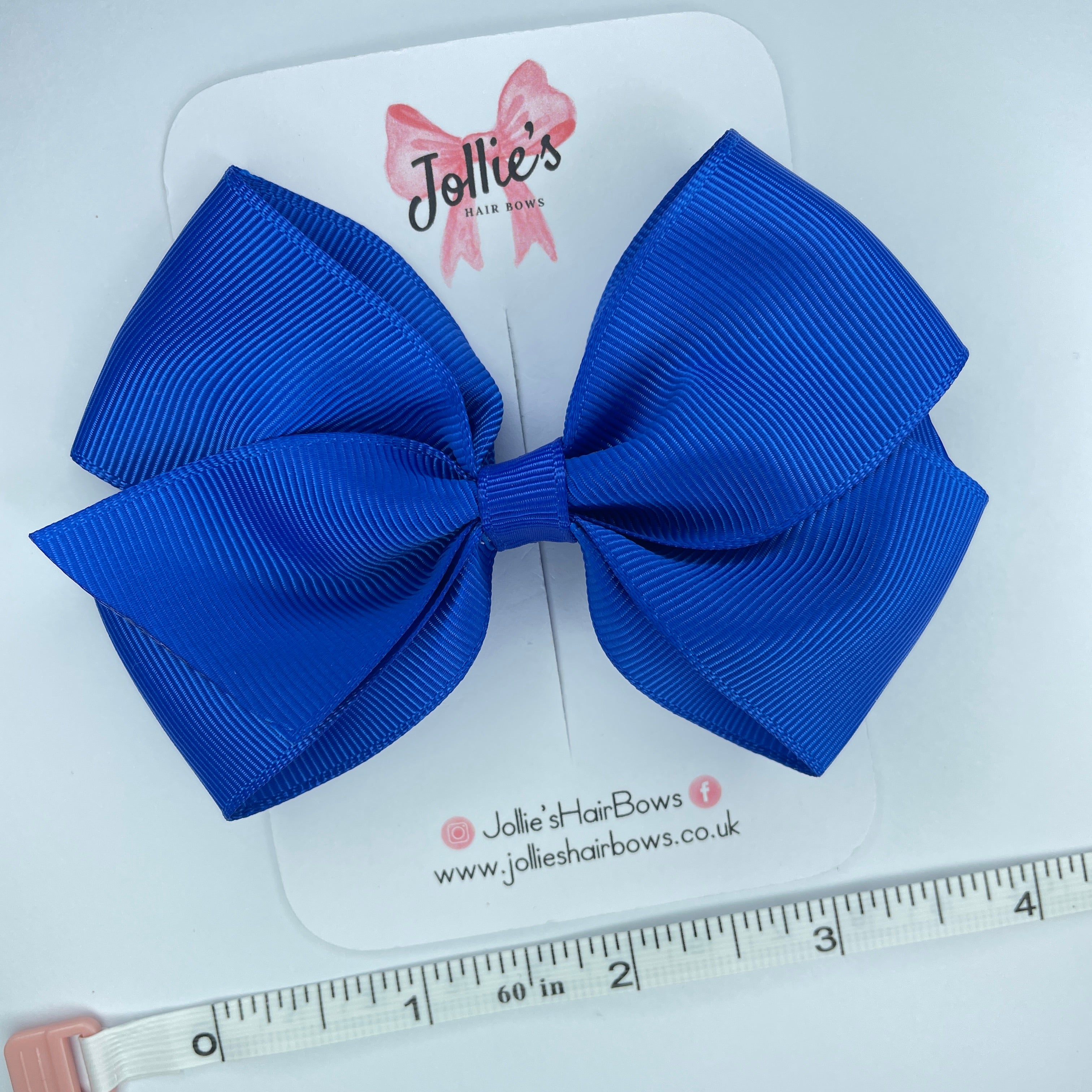 4" Electric Blue Hair Bow with Clip – Grosgrain Ribbon with Lined Alligator Clip