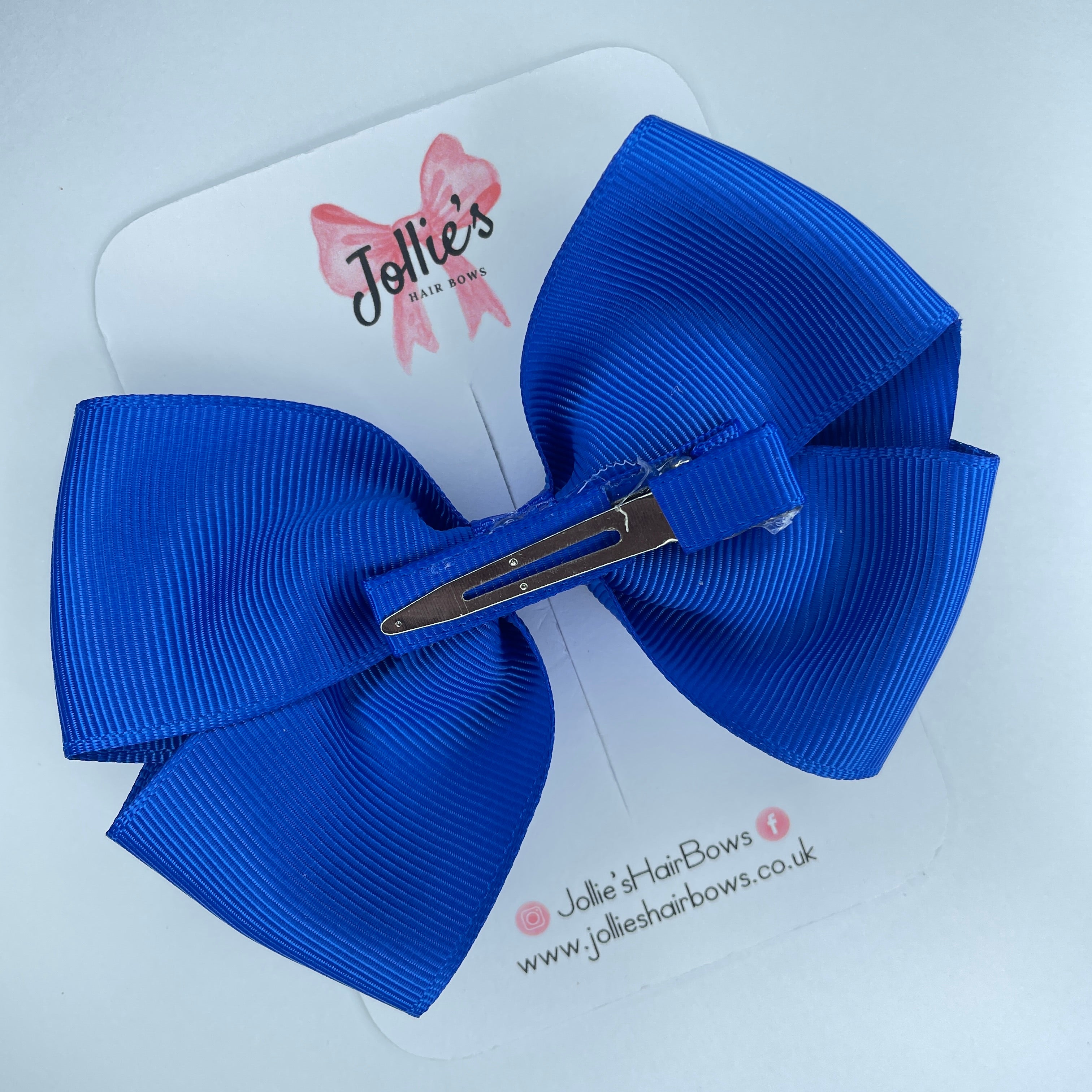 4" Electric Blue Hair Bow with Clip – Grosgrain Ribbon with Lined Alligator Clip