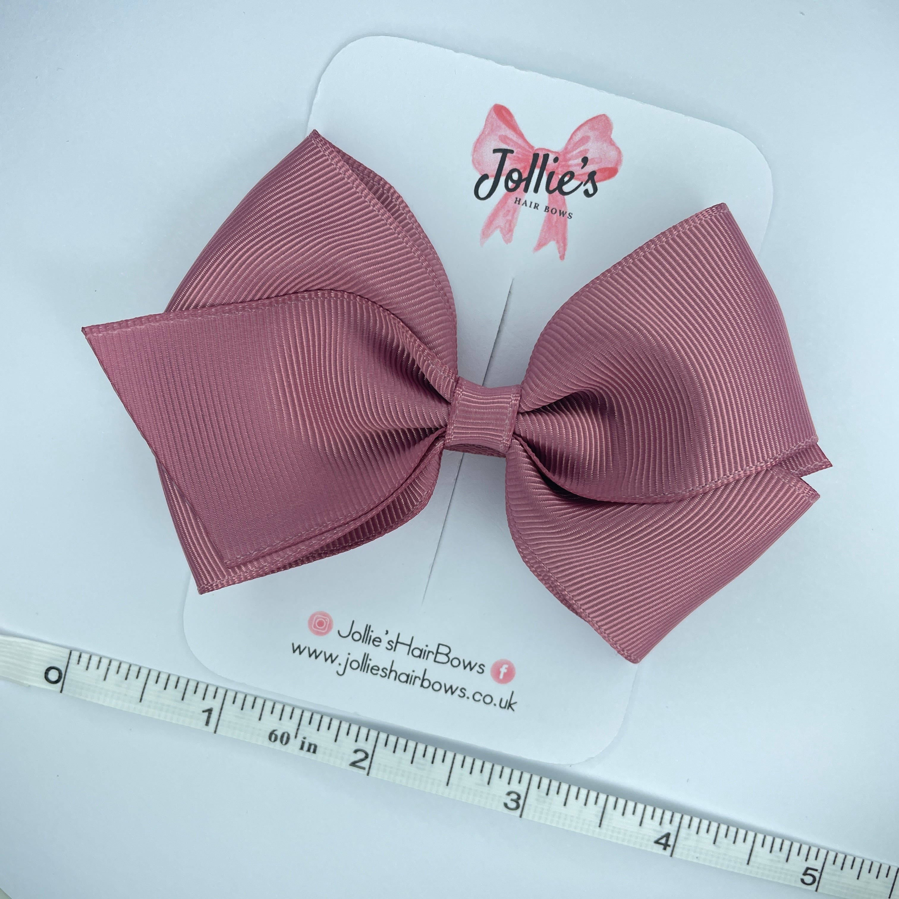 4" Rosy Mauve Hair Bow with Clip – Grosgrain Ribbon with Lined Alligator Clip