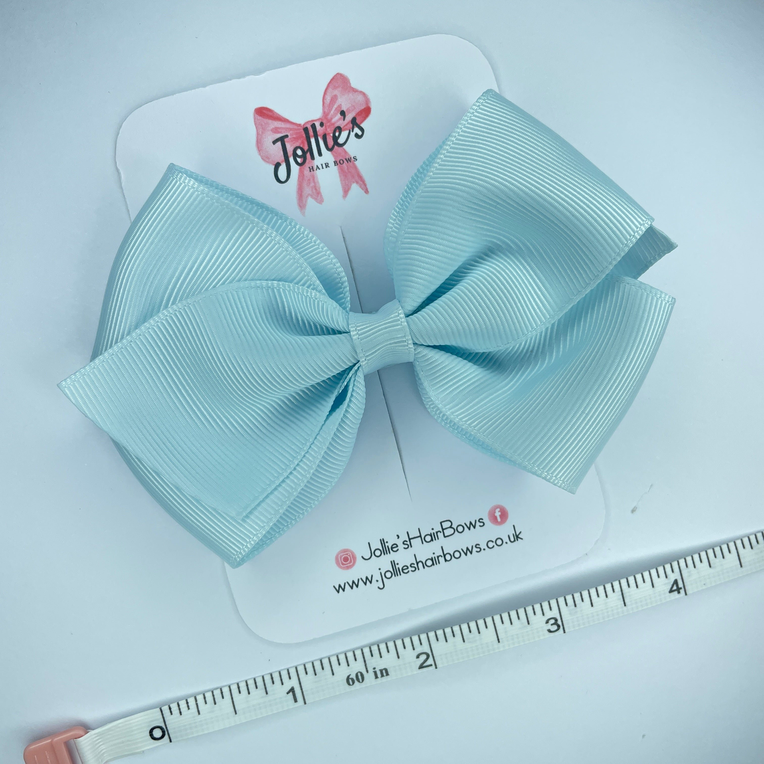 4" Blue Vapor Hair Bow with Clip – Grosgrain Ribbon with Lined Alligator Clip