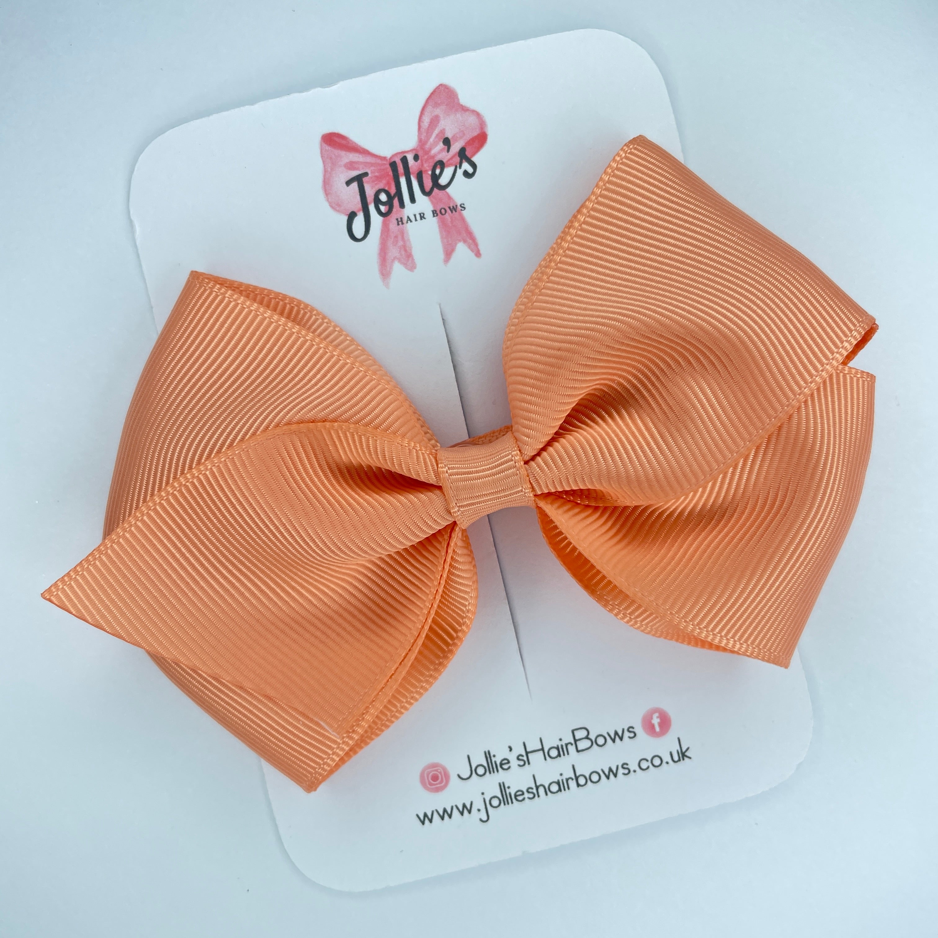 4" Peach Hair Bow with Clip – Grosgrain Ribbon with Lined Alligator Clip