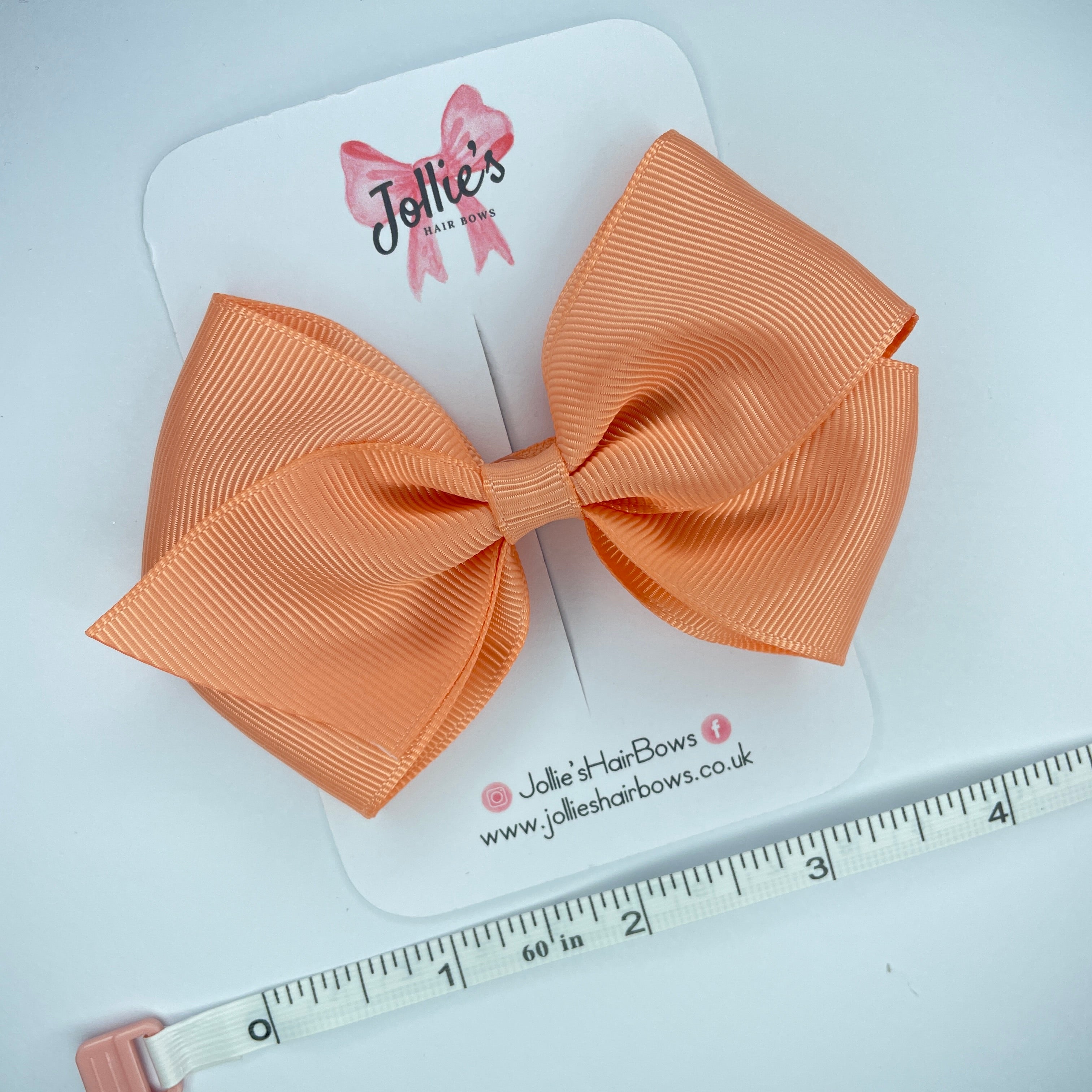 4" Peach Hair Bow with Clip – Grosgrain Ribbon with Lined Alligator Clip