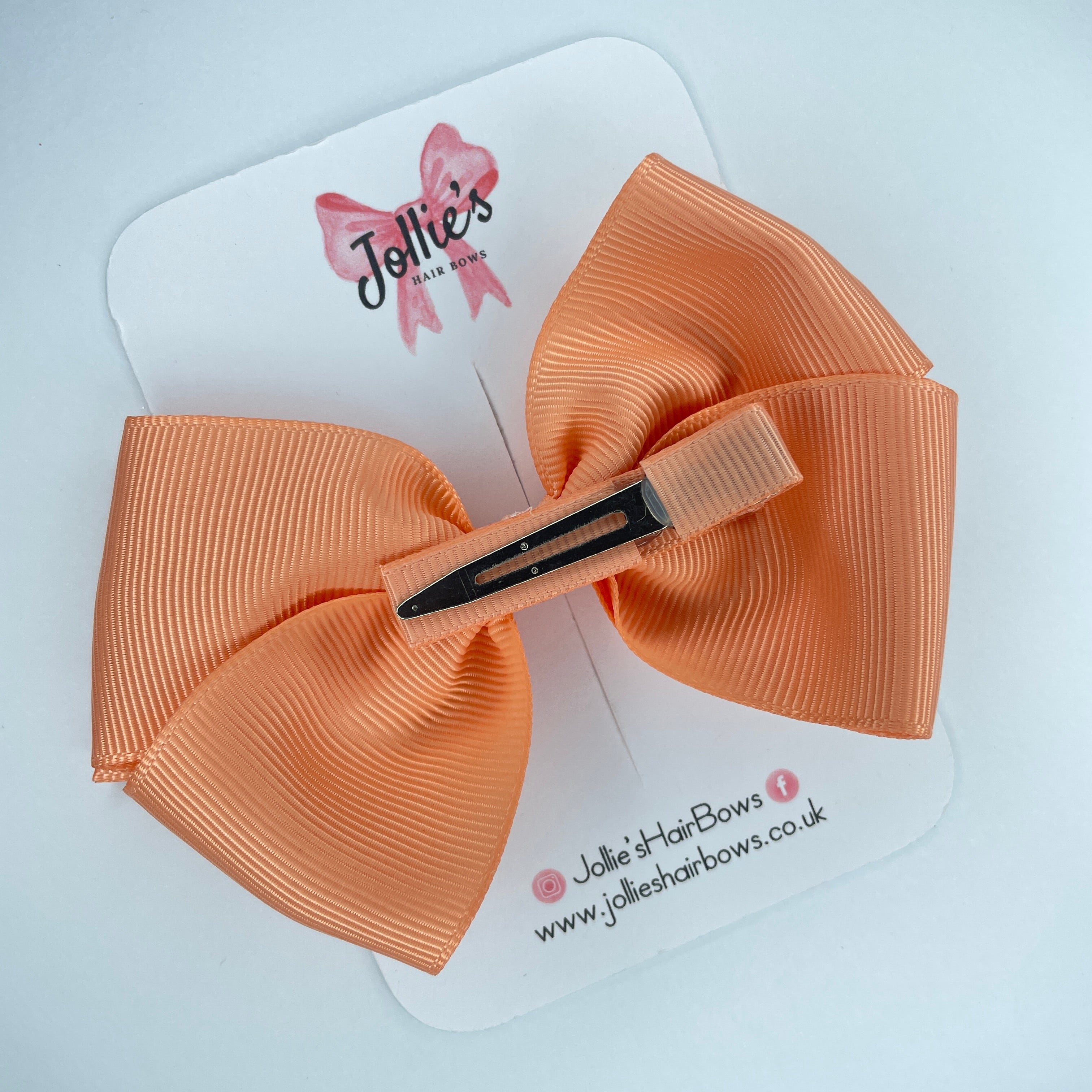 4" Peach Hair Bow with Clip – Grosgrain Ribbon with Lined Alligator Clip