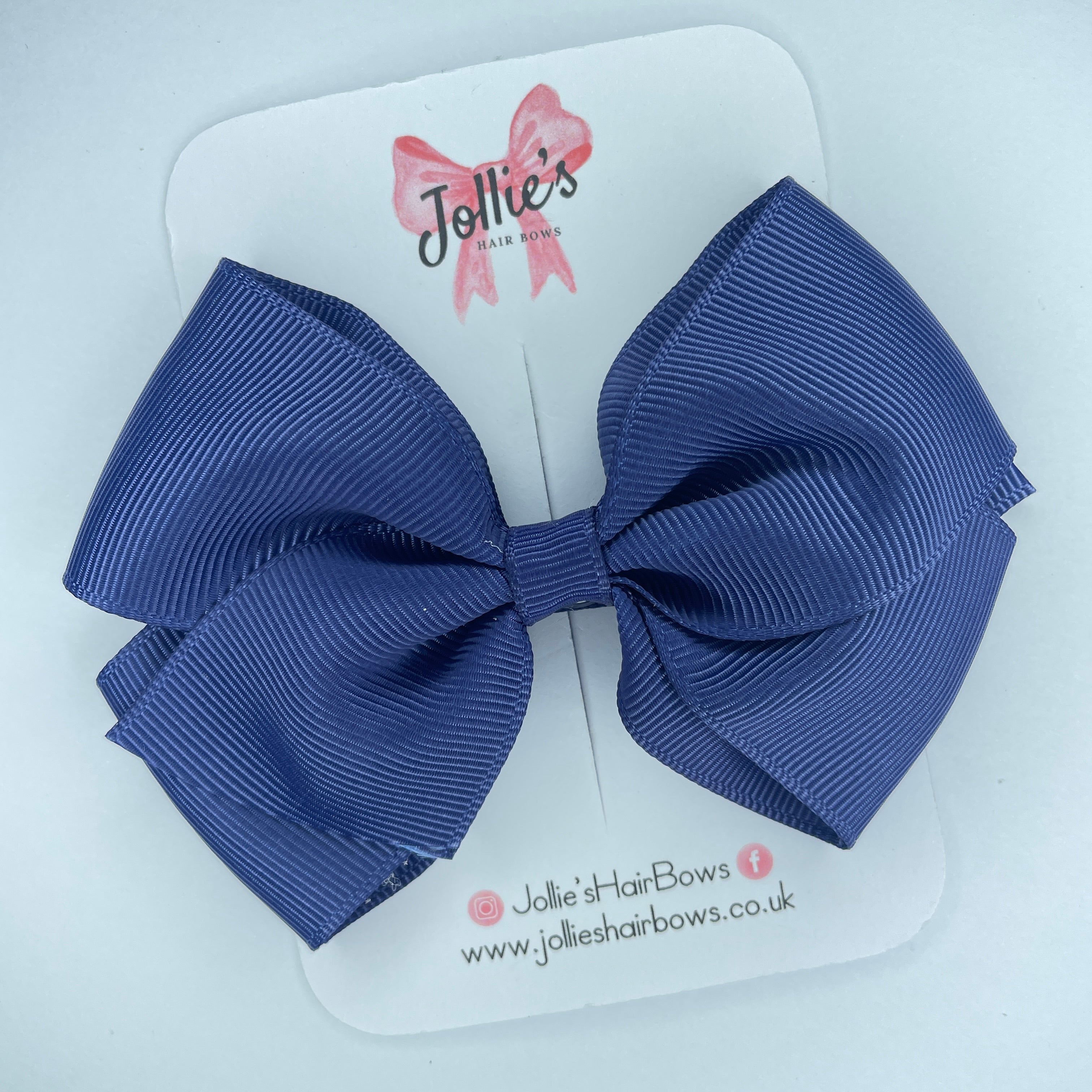 4" Ink Blue Hair Bow with Clip – Grosgrain Ribbon with Lined Alligator Clip