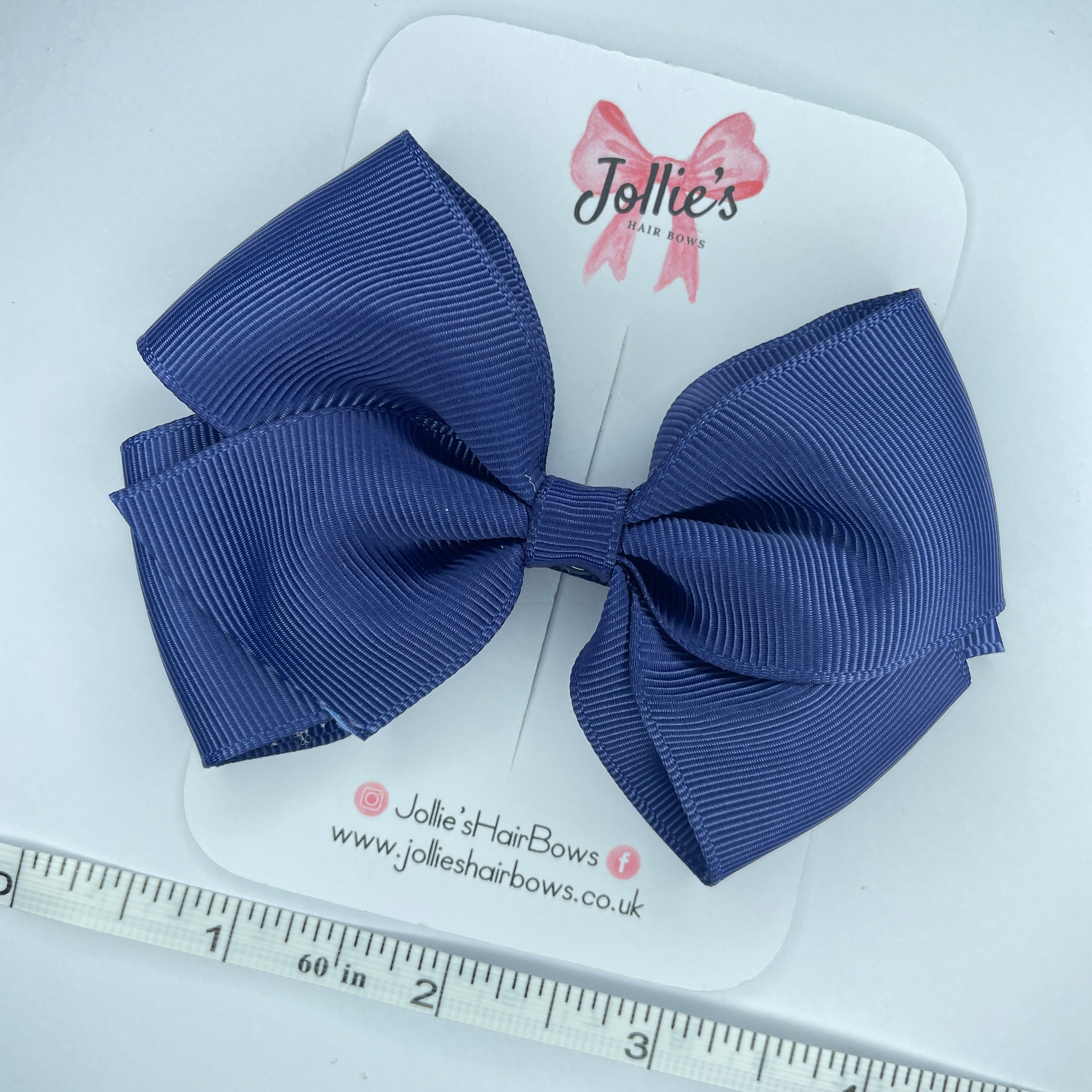 4" Ink Blue Hair Bow with Clip – Grosgrain Ribbon with Lined Alligator Clip