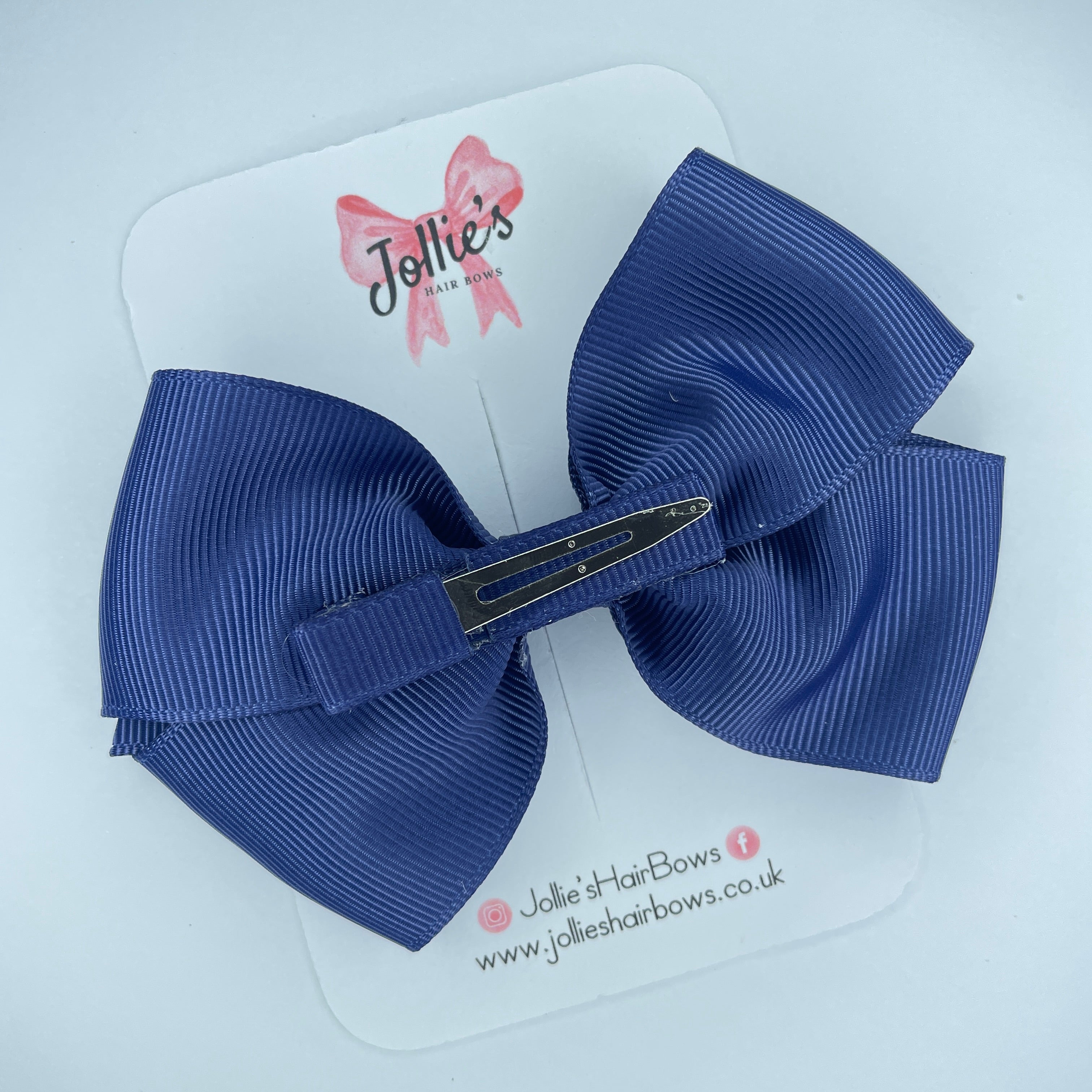 4" Ink Blue Hair Bow with Clip – Grosgrain Ribbon with Lined Alligator Clip