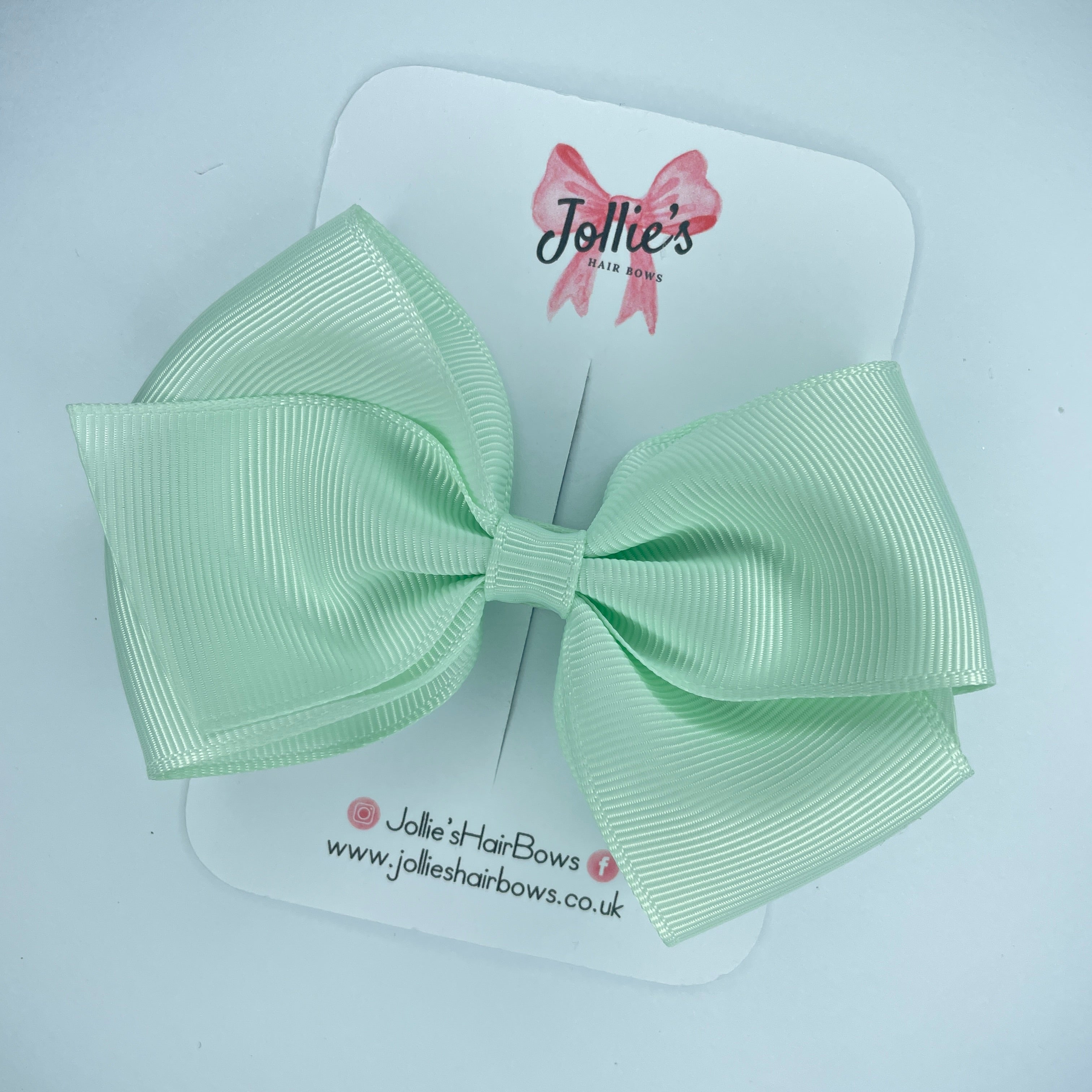 4" Ice Mint Hair Bow with Clip – Grosgrain Ribbon with Lined Alligator Clip