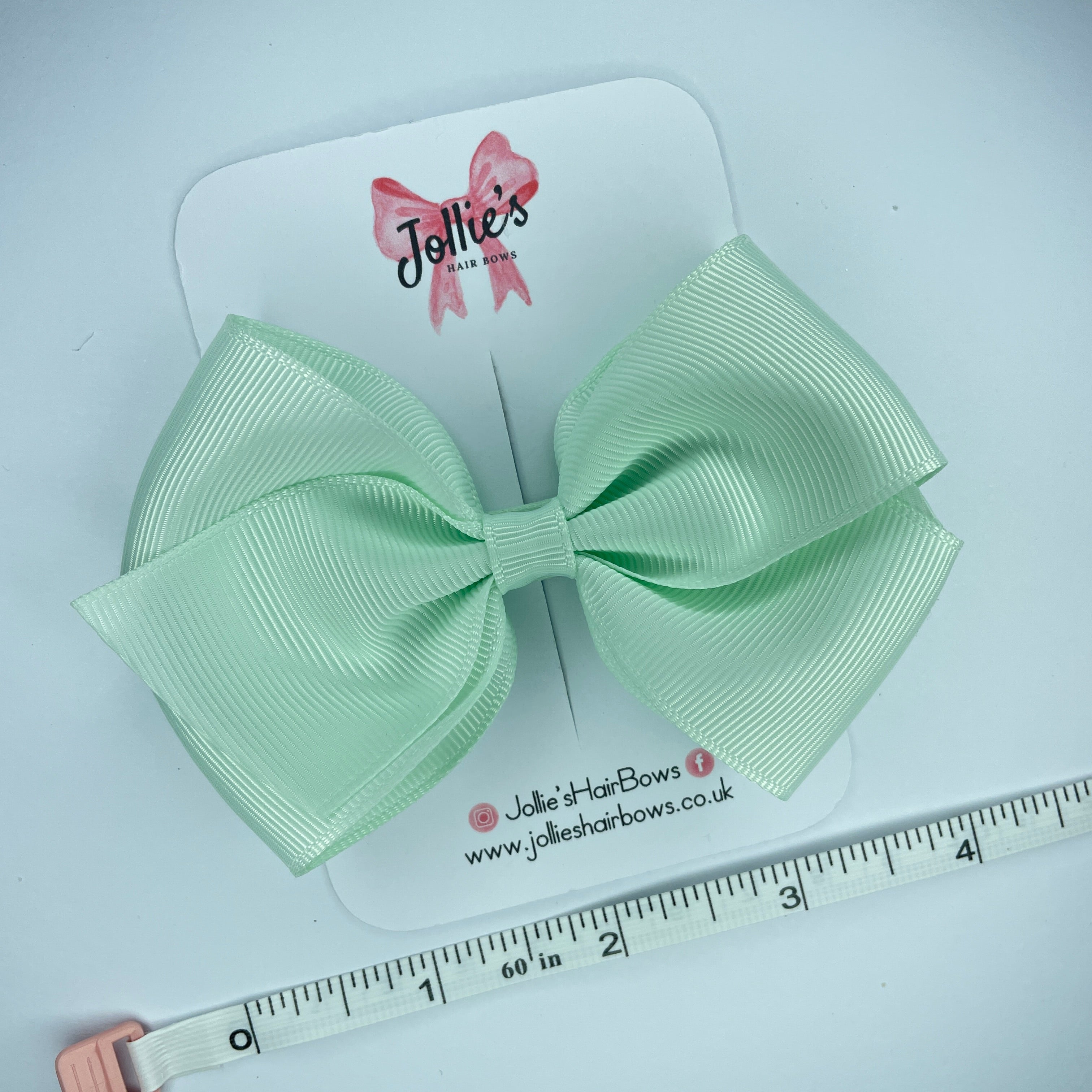 4" Ice Mint Hair Bow with Clip – Grosgrain Ribbon with Lined Alligator Clip