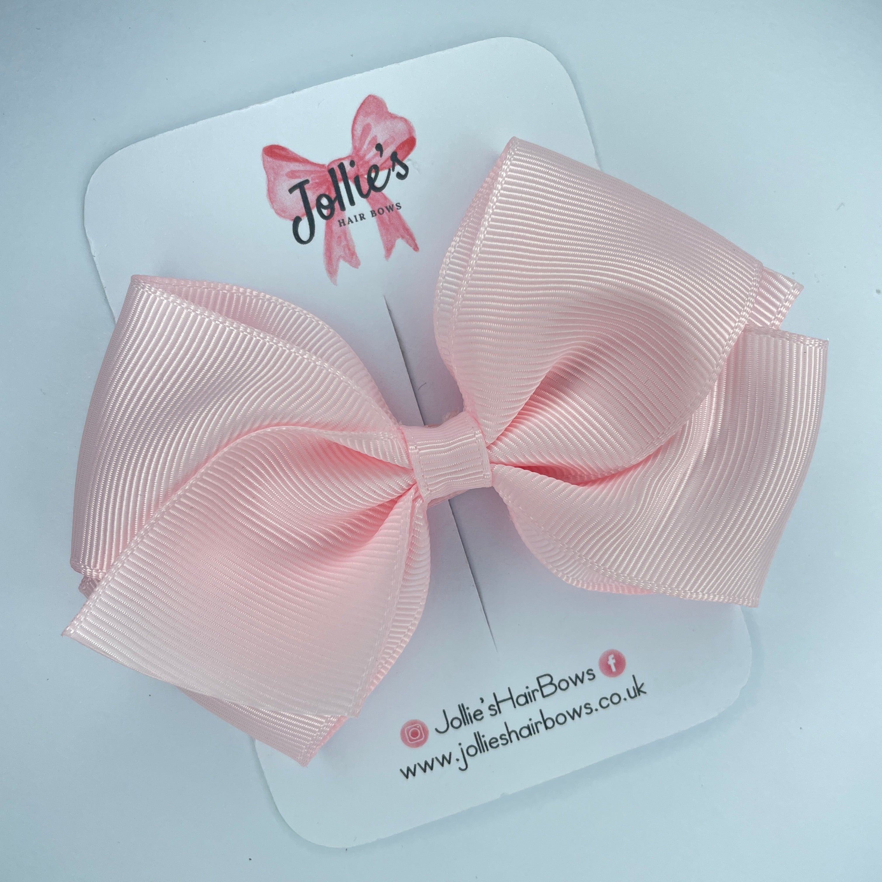 4" Powder Pink Hair Bow with Clip – Grosgrain Ribbon with Lined Alligator Clip