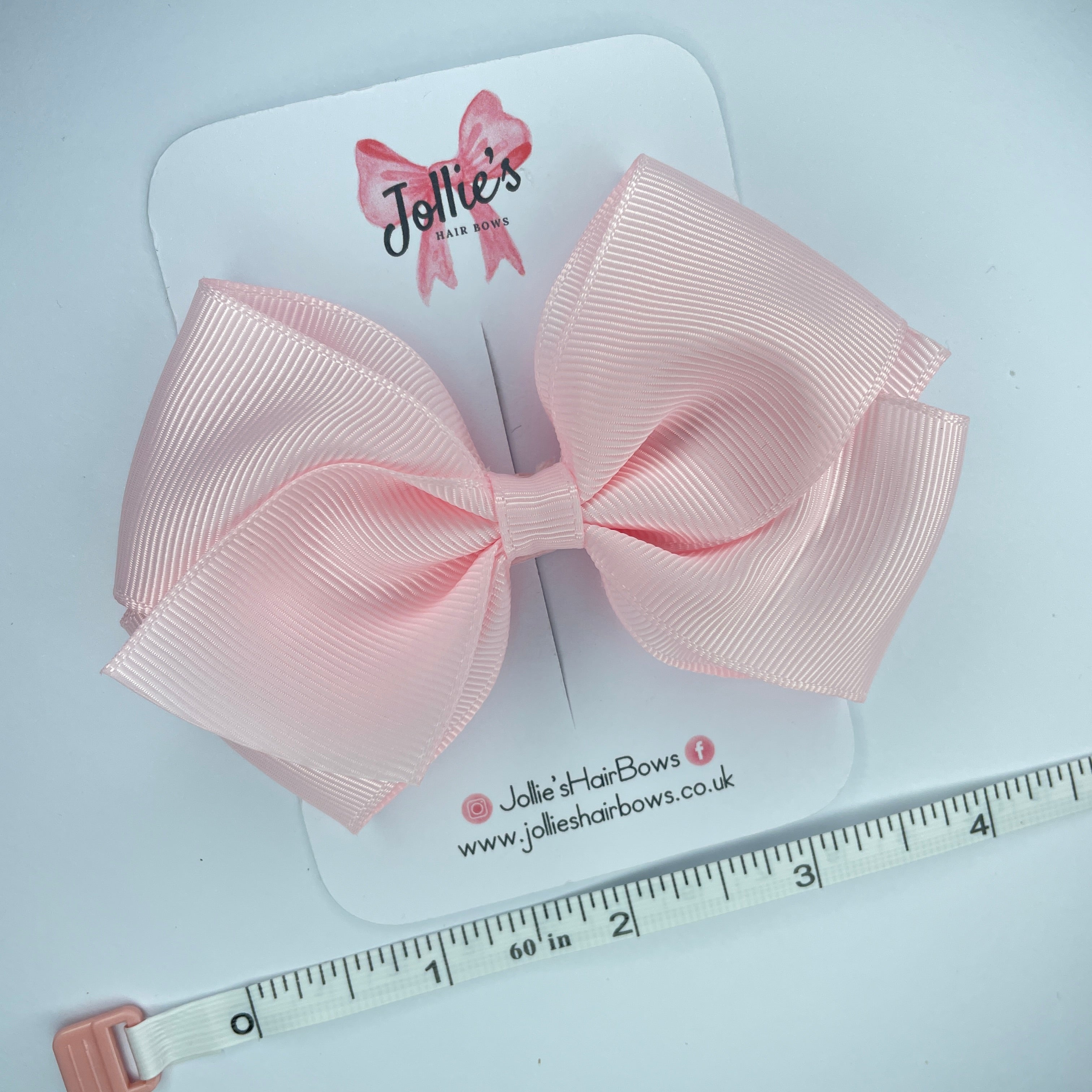 4" Powder Pink Hair Bow with Clip – Grosgrain Ribbon with Lined Alligator Clip