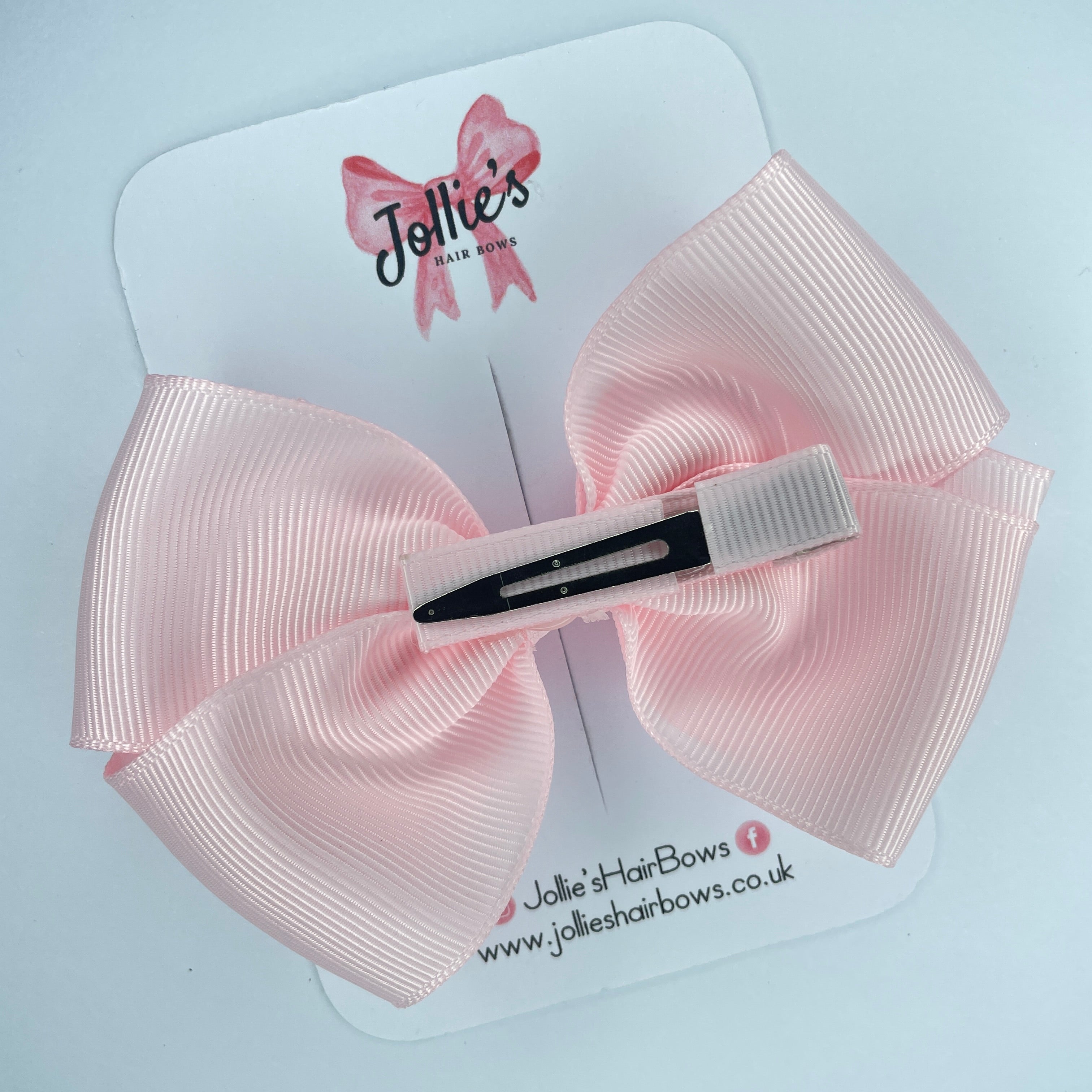4" Powder Pink Hair Bow with Clip – Grosgrain Ribbon with Lined Alligator Clip