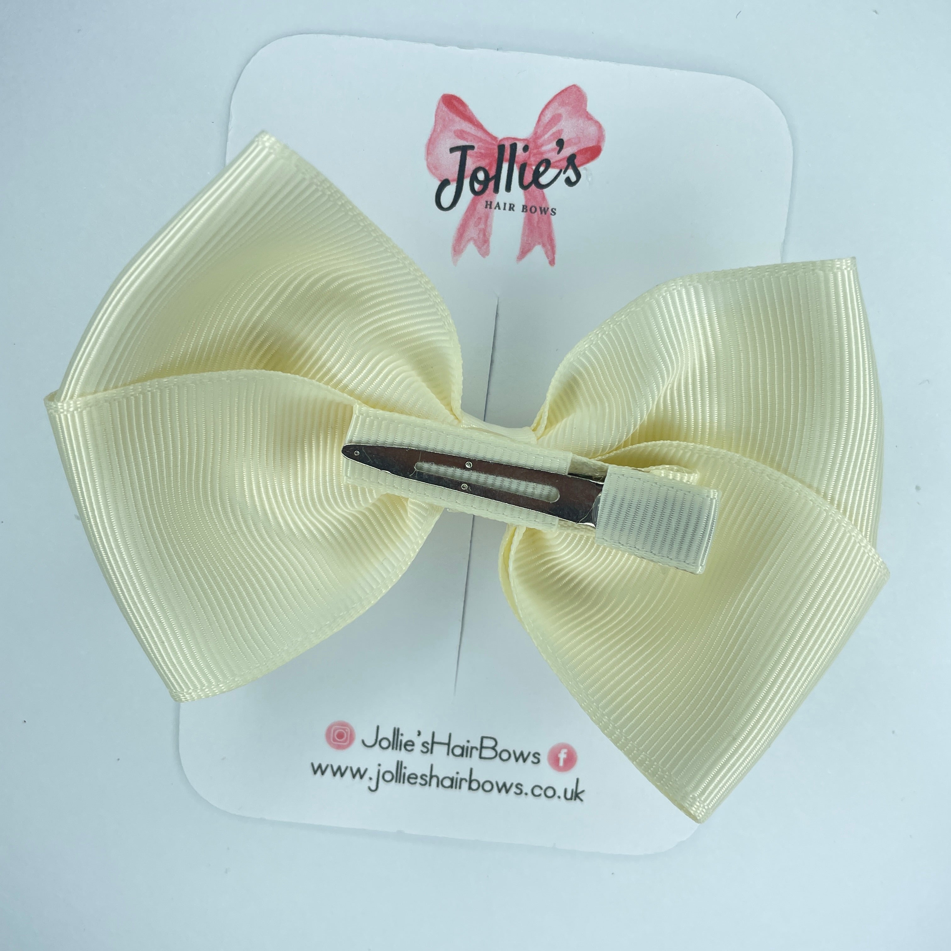 4" Antique White Hair Bow with Clip – Grosgrain Ribbon with Lined Alligator Clip