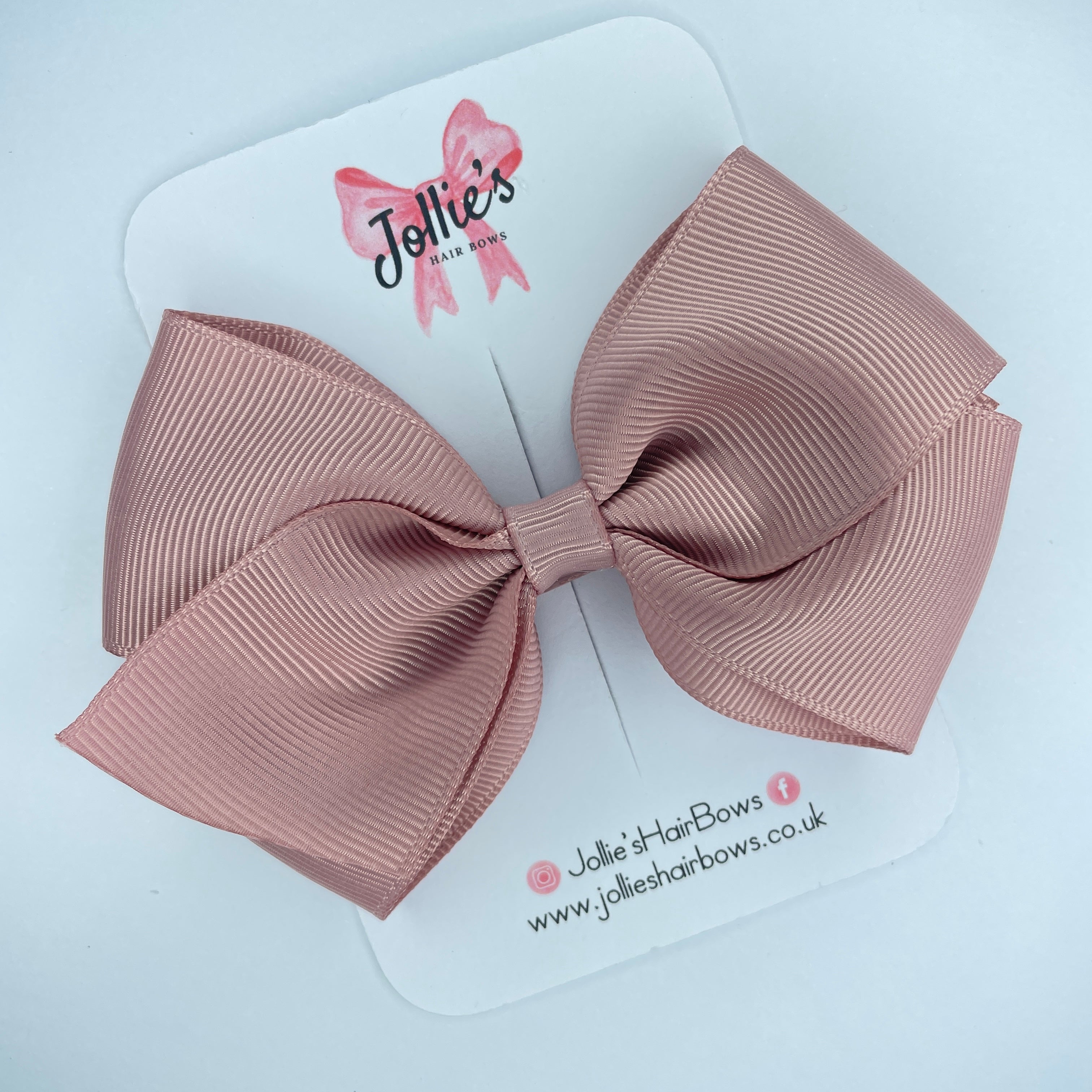 4" Antique Mauve Hair Bow with Clip – Grosgrain Ribbon with Lined Alligator Clip