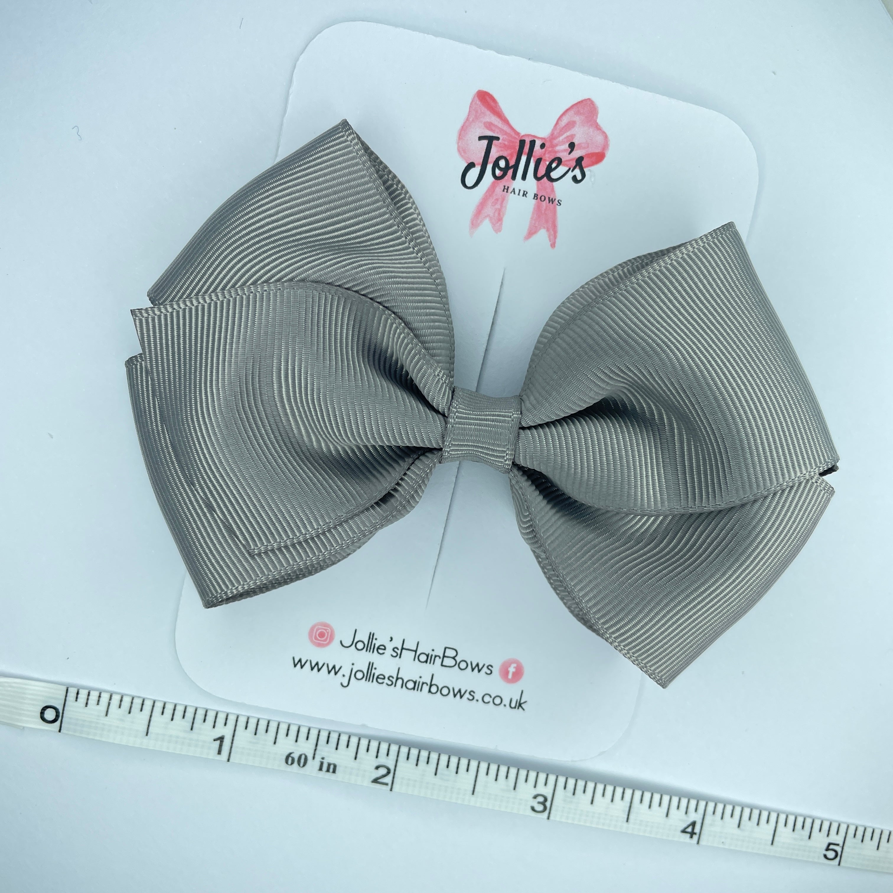 4" Silver Hair Bow with Clip – Grosgrain Ribbon with Lined Alligator Clip