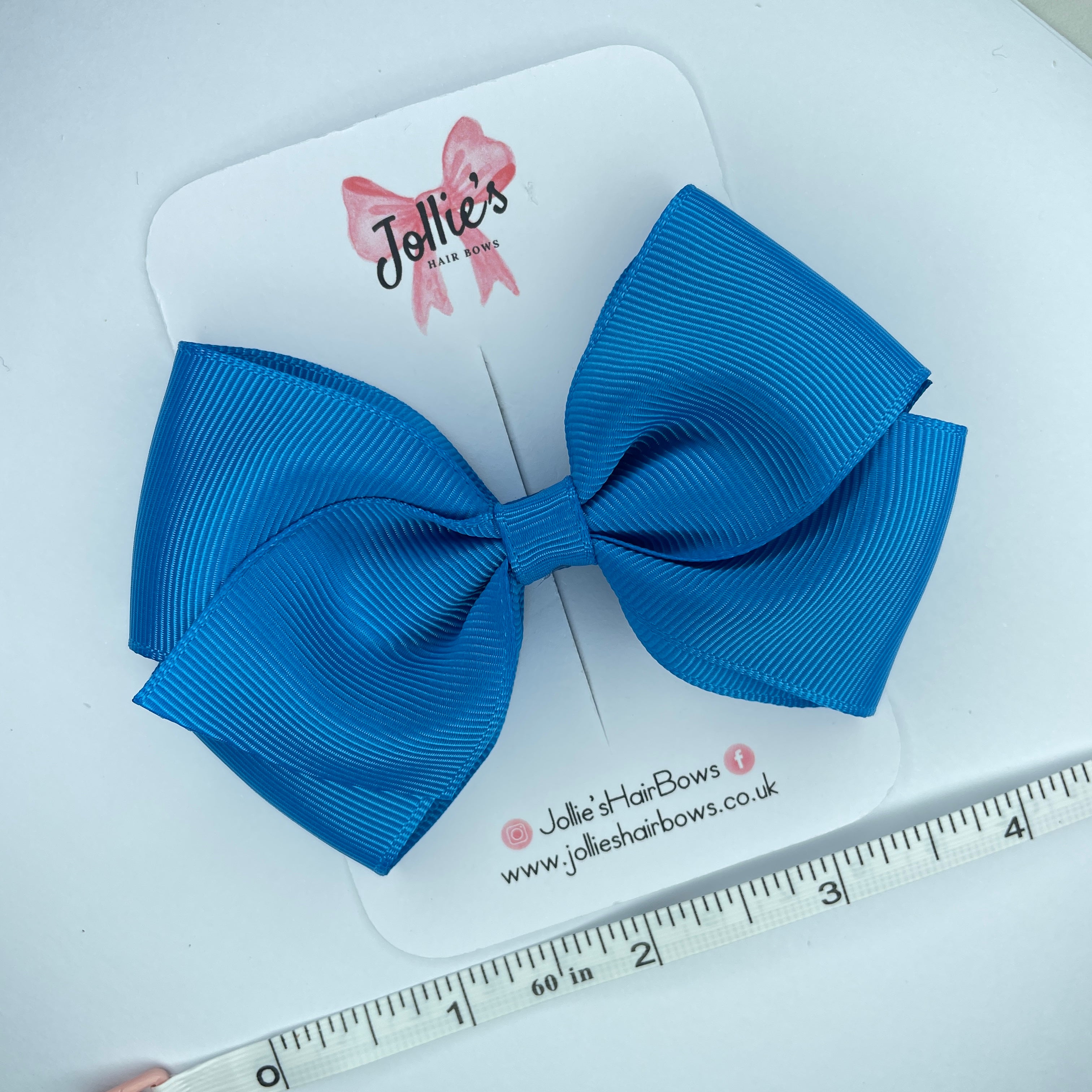 4" Aegean Blue Hair Bow with Clip – Grosgrain Ribbon with Lined Alligator Clip