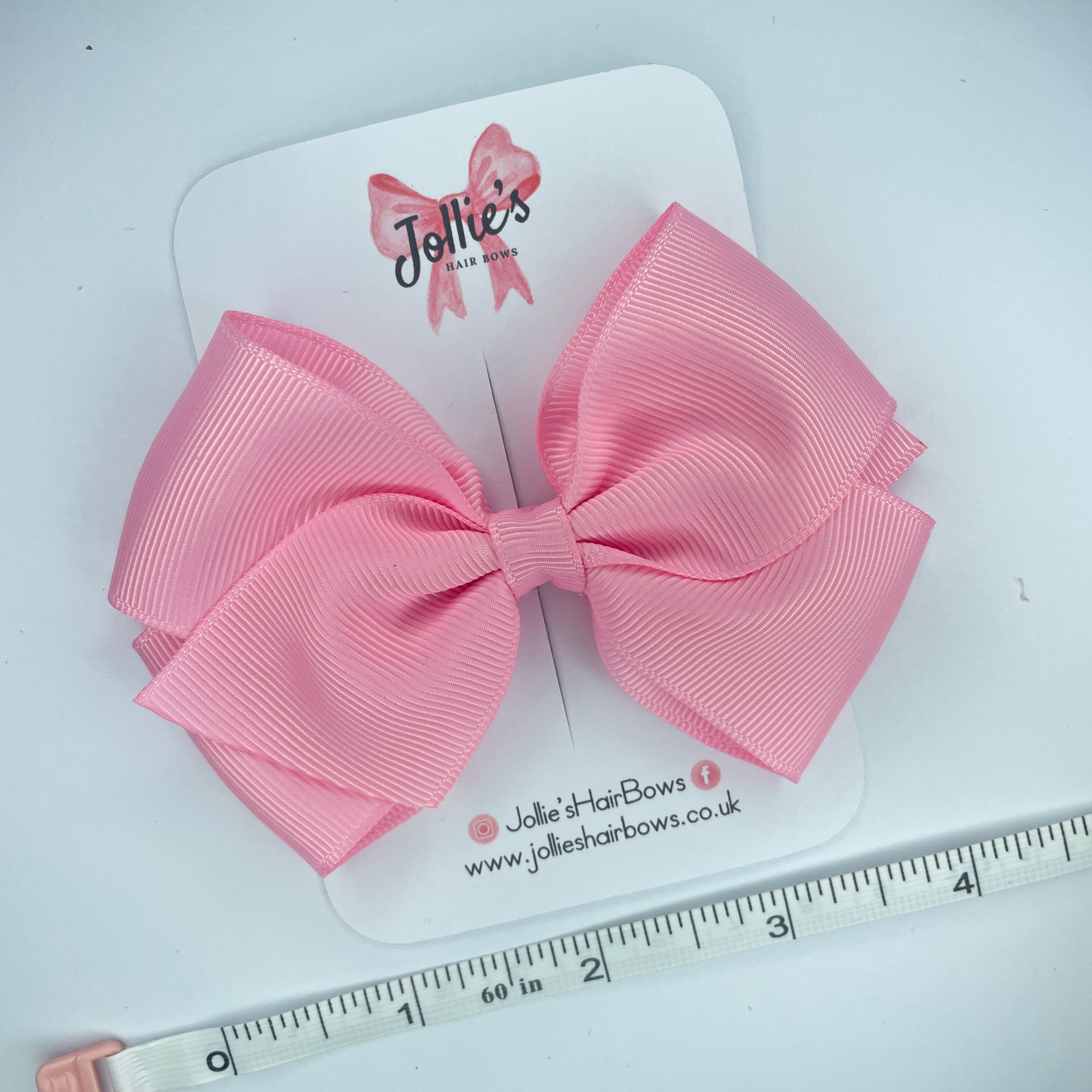 4" Rose Pink Hair Bow with Clip – Grosgrain Ribbon with Lined Alligator Clip