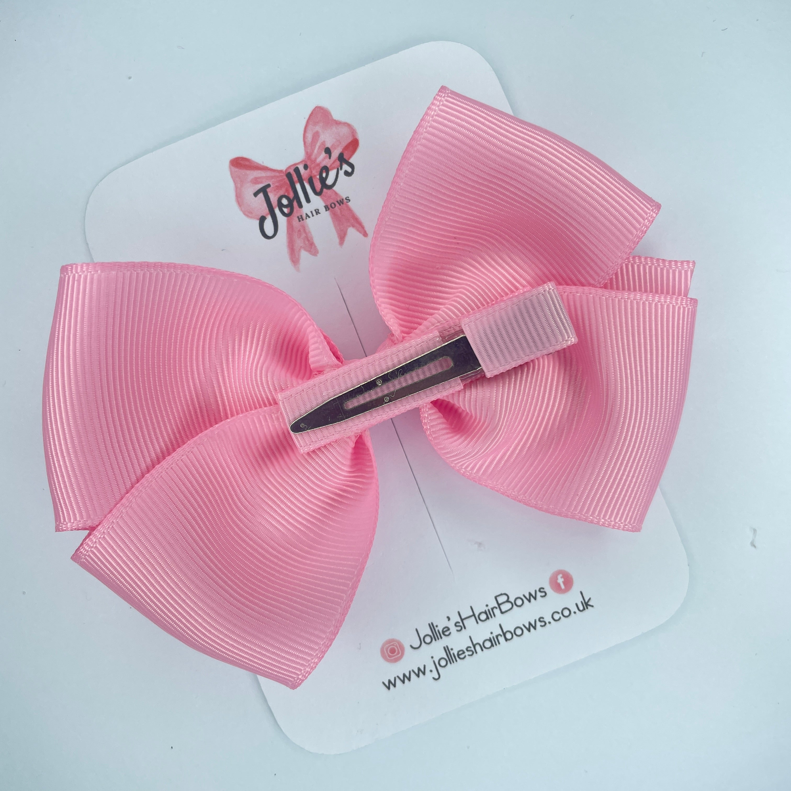 4" Rose Pink Hair Bow with Clip – Grosgrain Ribbon with Lined Alligator Clip