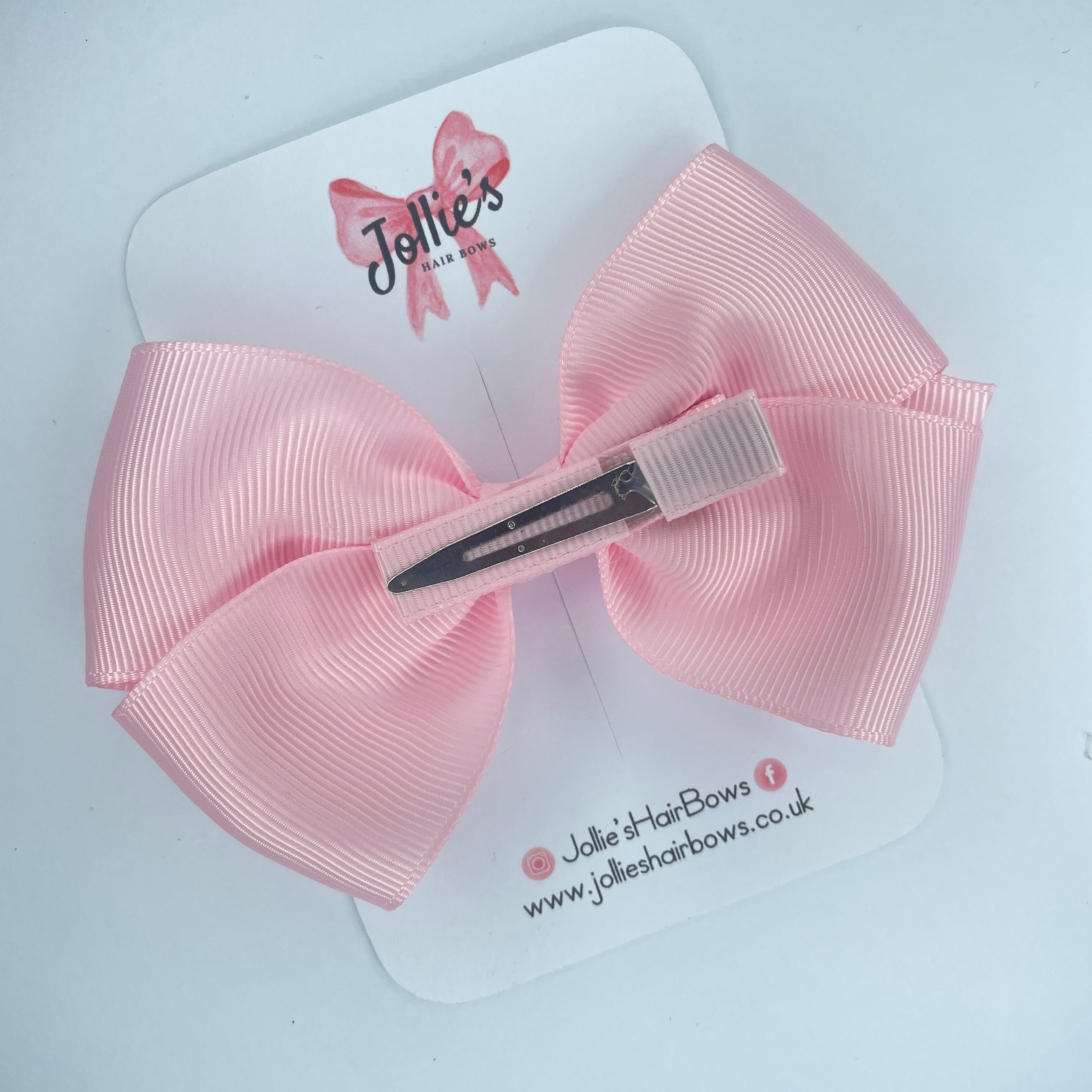 4" Pearl Pink Hair Bow with Clip – Grosgrain Ribbon with Lined Alligator Clip